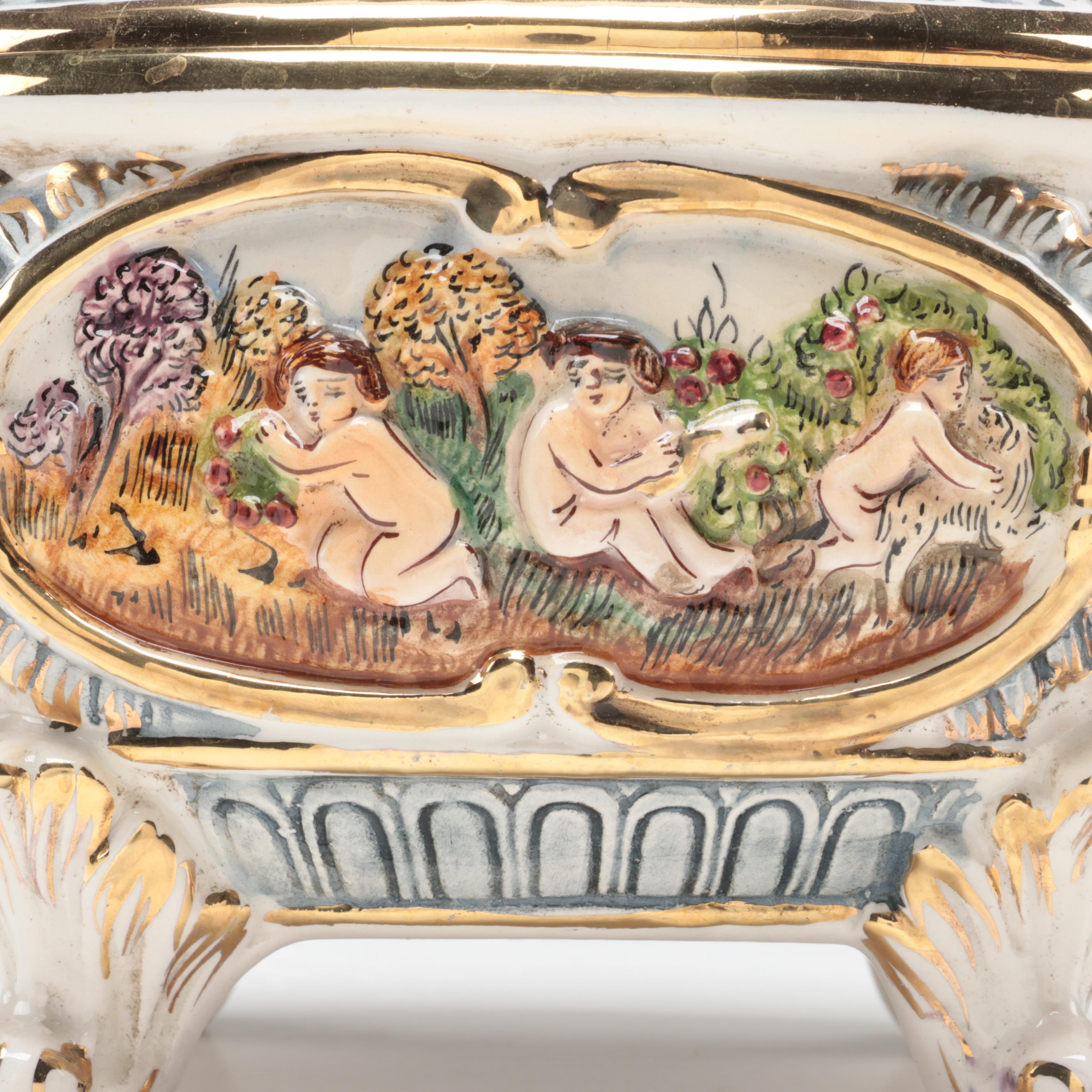 G.B. R. Capodimonte Porcelain Covered Footed Bowl, Mid to Late 20th Century