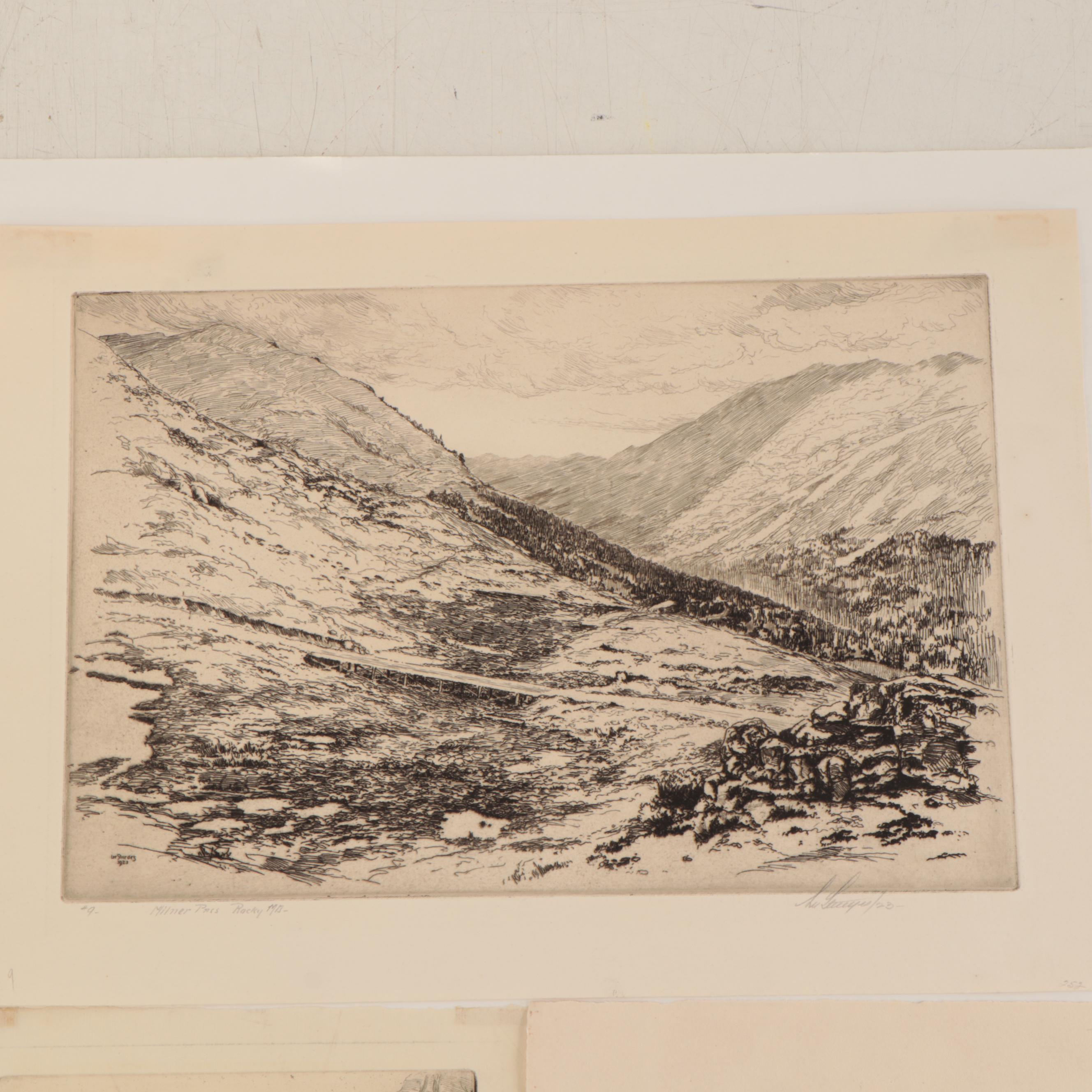 Lee Sturges Southwestern and Mountain Pass Etchings, Circa 1920