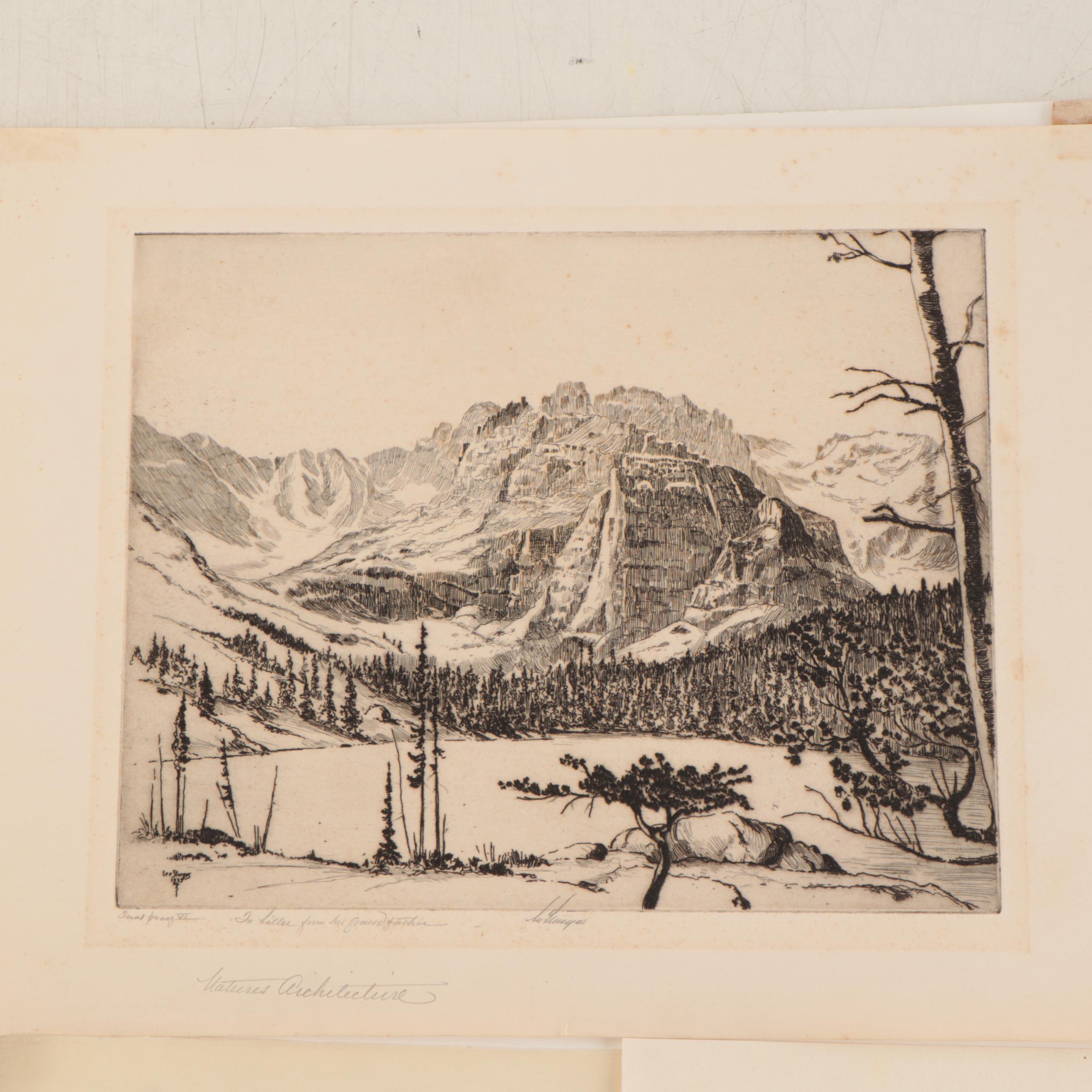Lee Sturges Mountain Landscape Etchings, Circa 1930