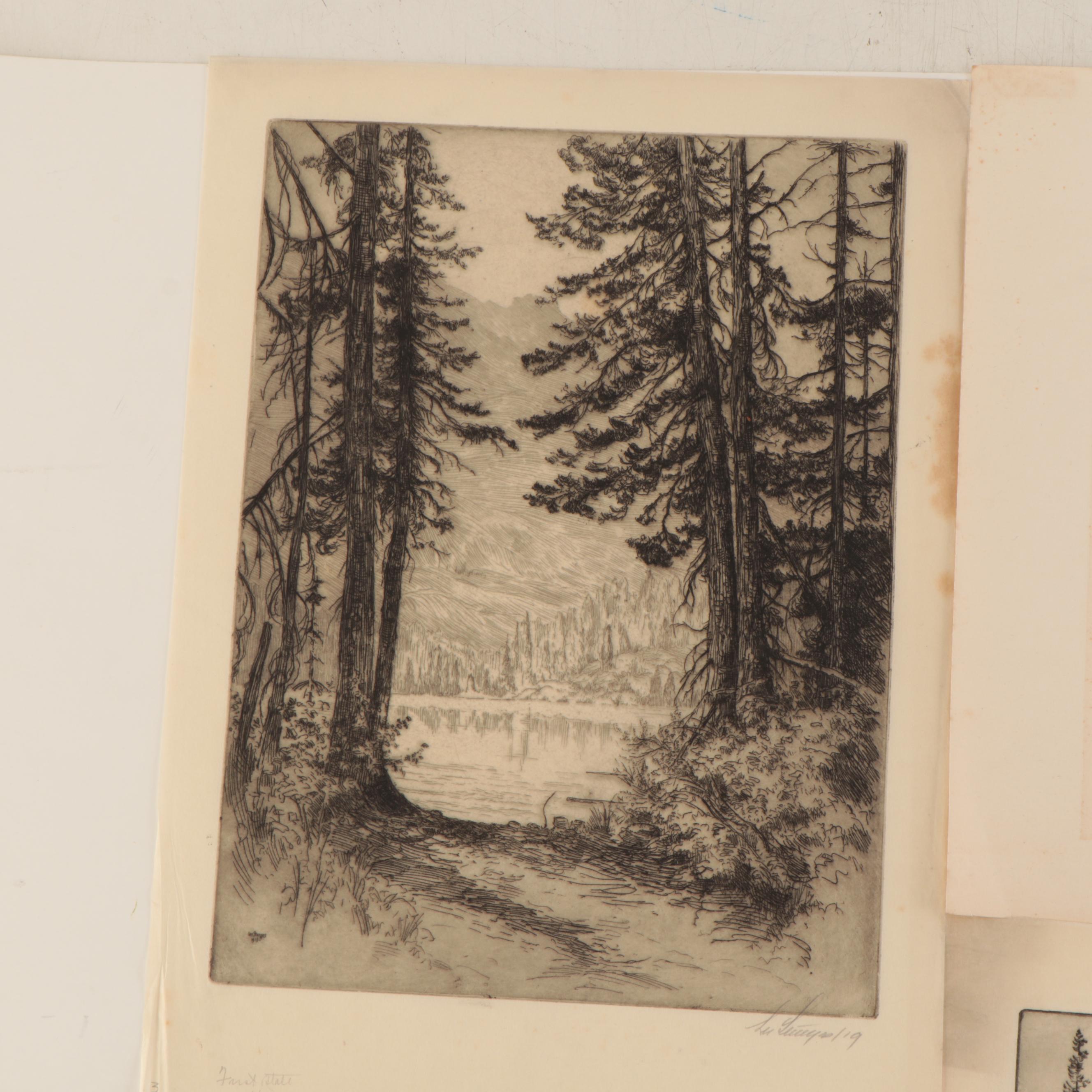 Lee Sturges Mountain Landscape Etchings, Circa 1930