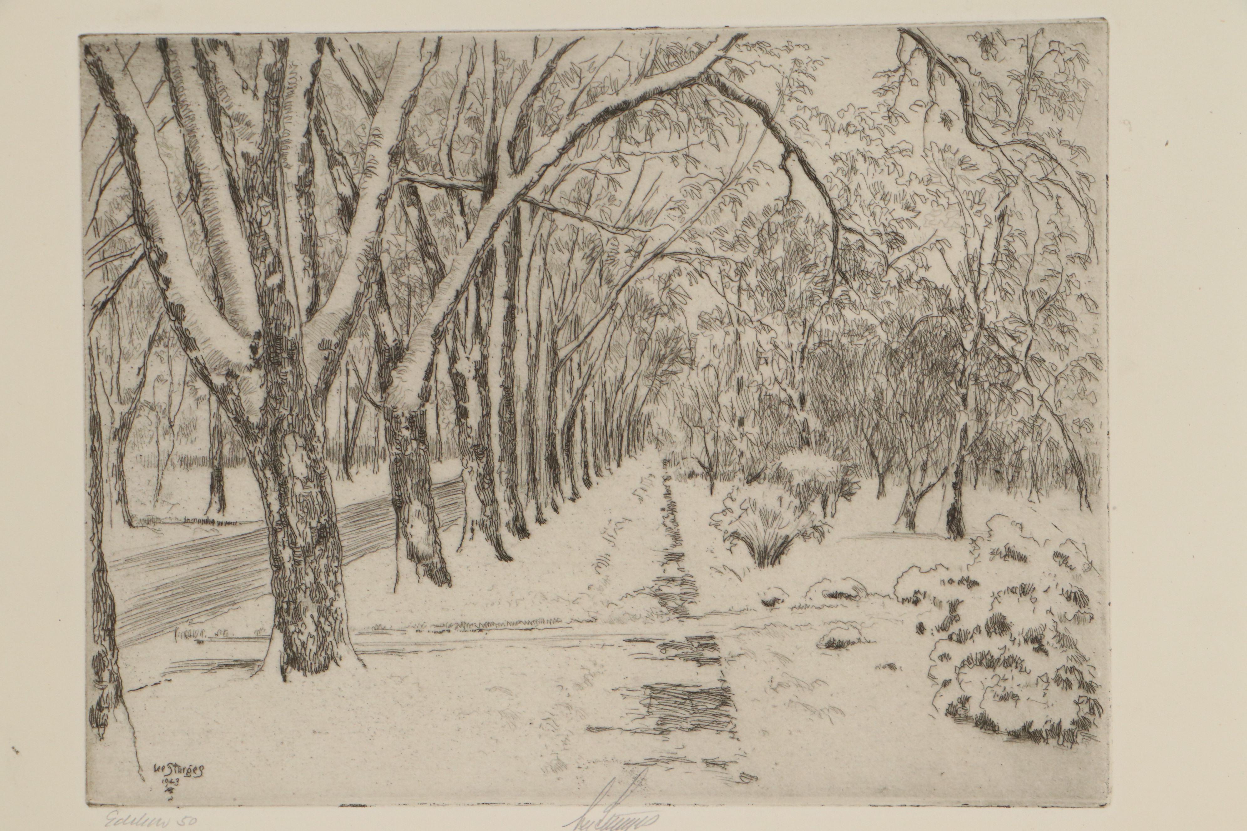 Lee Sturges Landscape Etchings Including "Springtime in Elmhurst"
