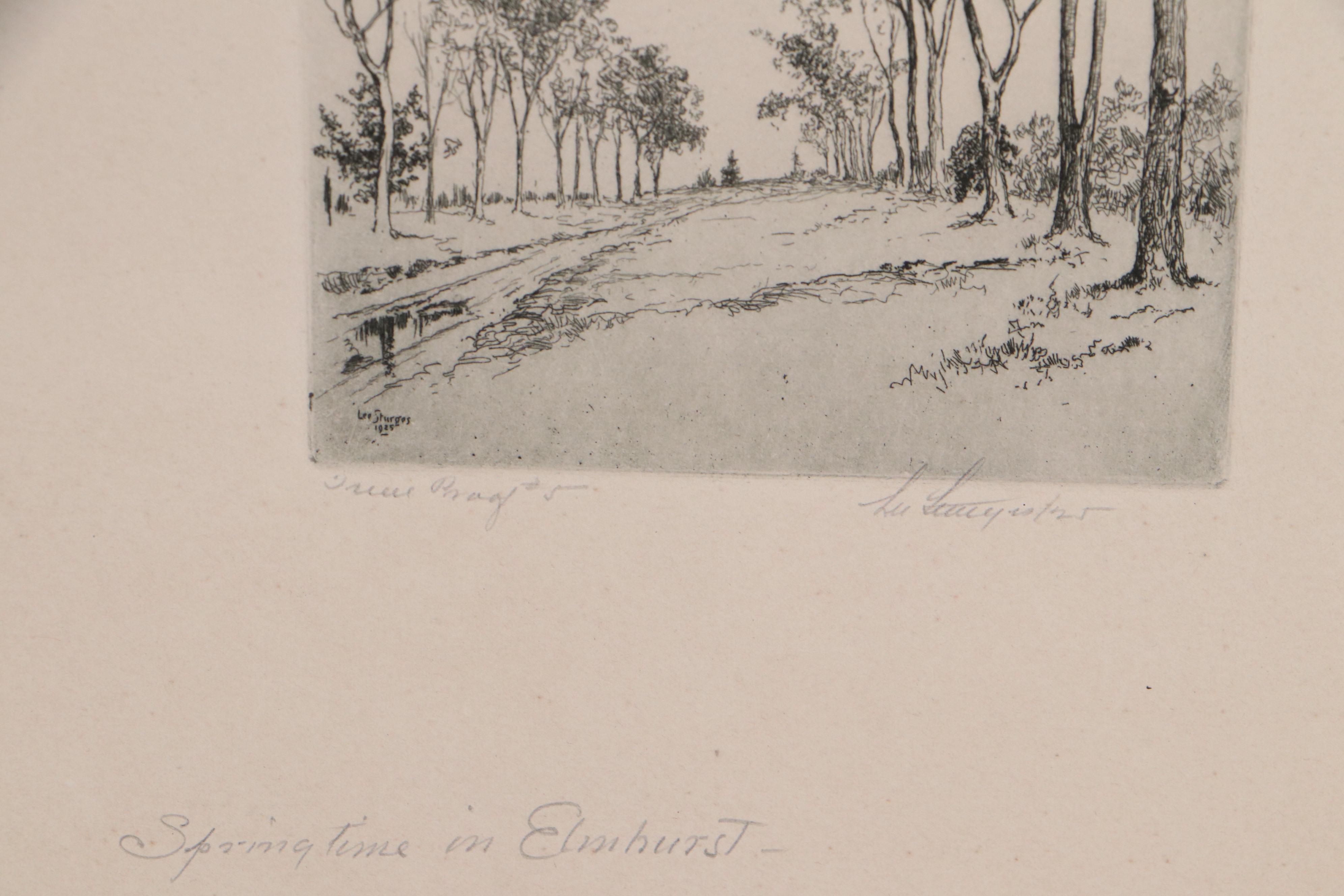 Lee Sturges Landscape Etchings Including "Springtime in Elmhurst"