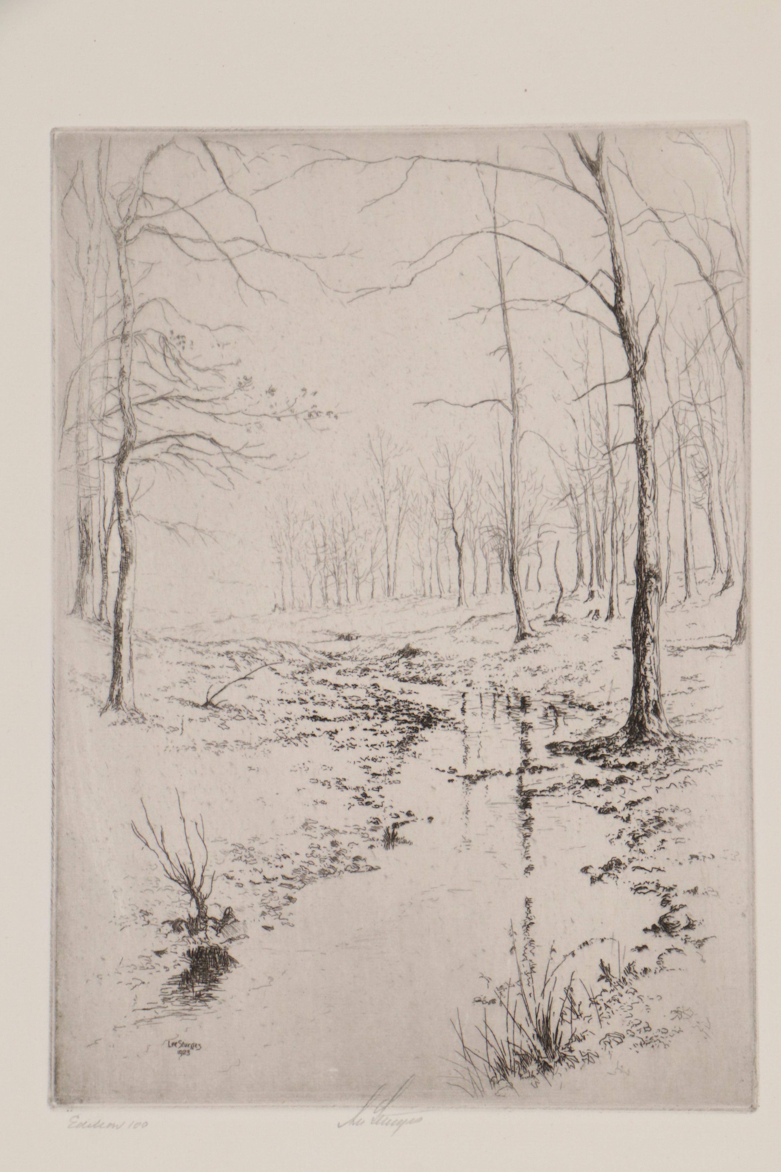 Lee Sturges Landscape Etchings Including "Springtime in Elmhurst"