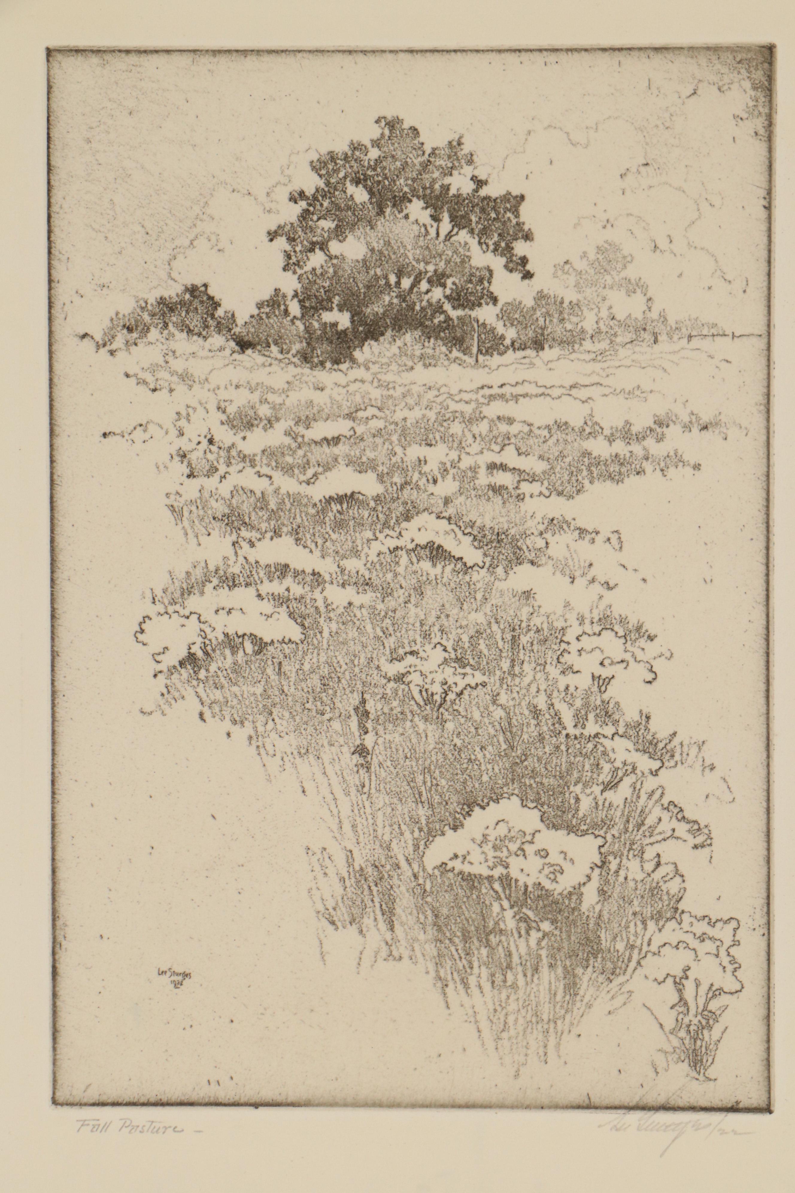 Lee Sturges Landscape Etchings Including "Edge of the Marsh," Early 20th Century