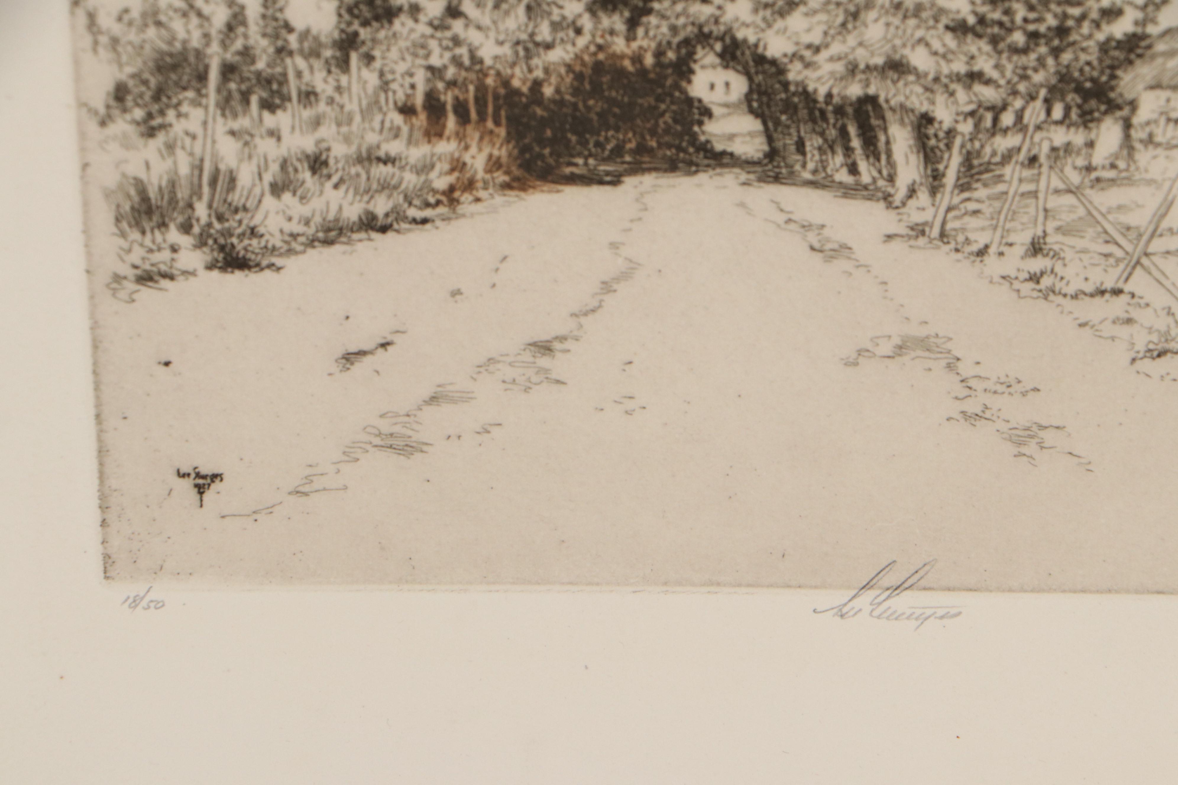 Lee Sturges Landscape Etchings Including "Edge of the Marsh," Early 20th Century