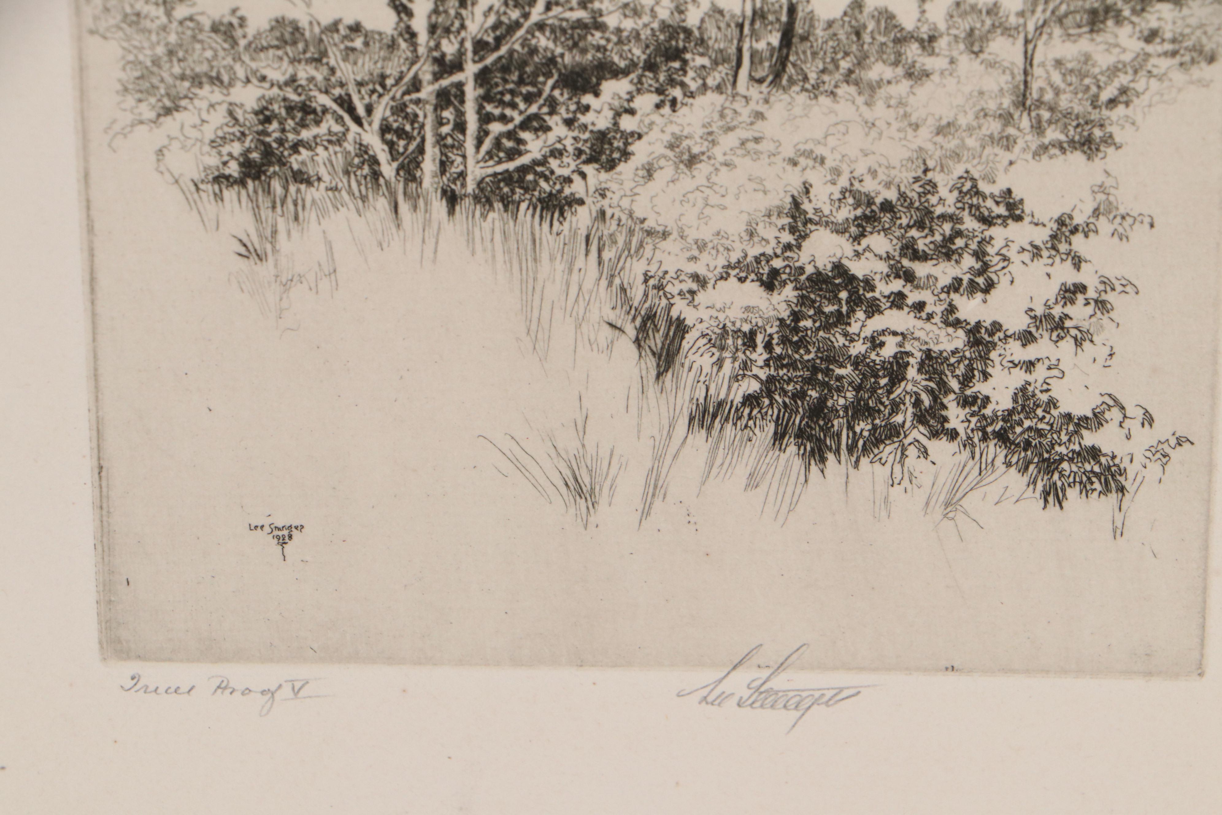 Lee Sturges Landscape Etchings Including "Edge of the Marsh," Early 20th Century