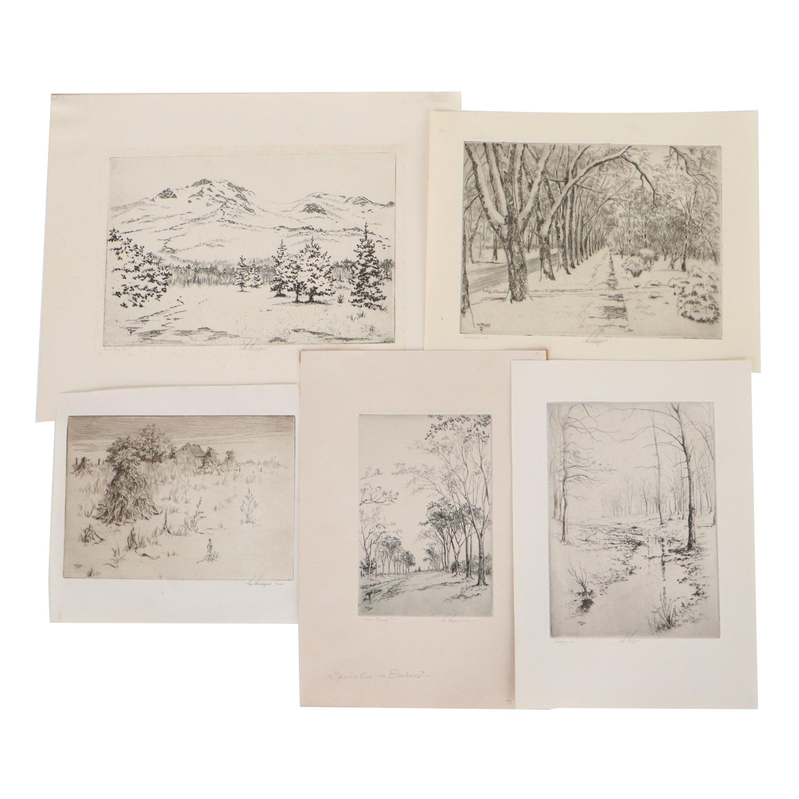Lee Sturges Landscape Etchings Including "Springtime in Elmhurst"