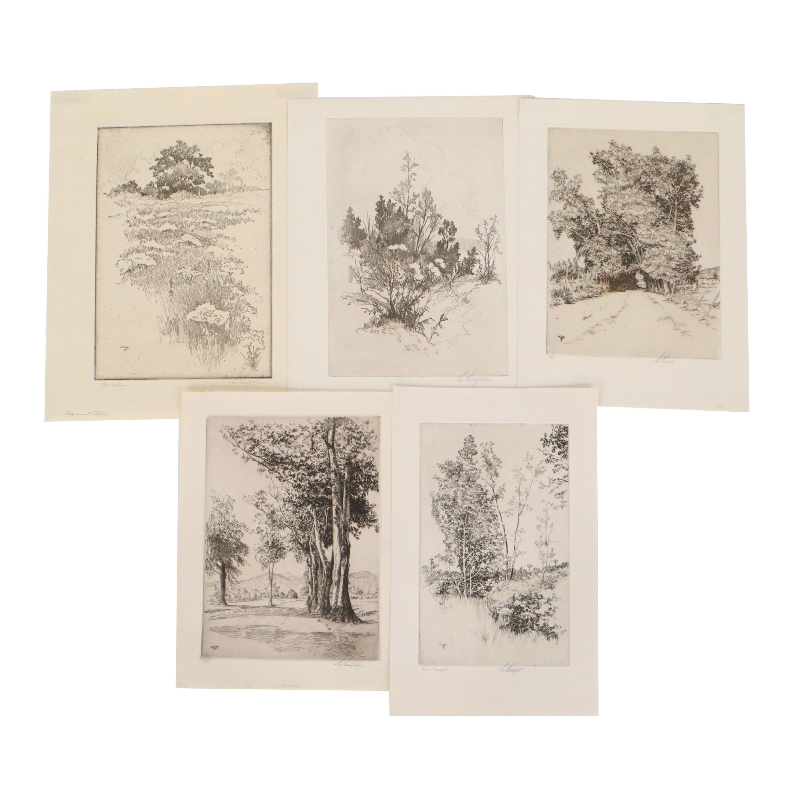 Lee Sturges Landscape Etchings Including "Edge of the Marsh," Early 20th Century