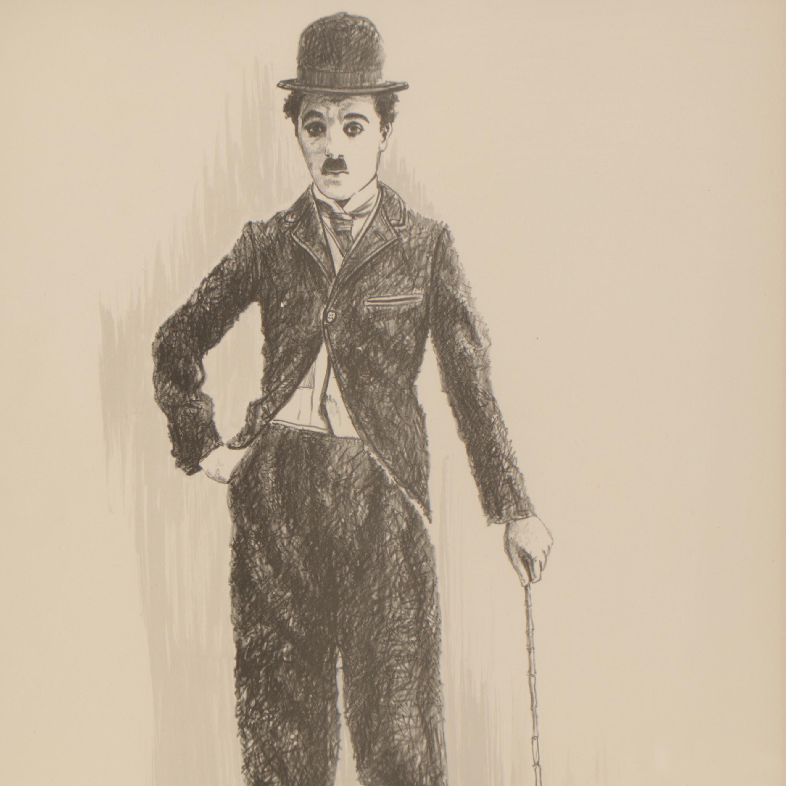 Glen Fortune Banse Lithograph of Charlie Chaplin, Late 20th Century