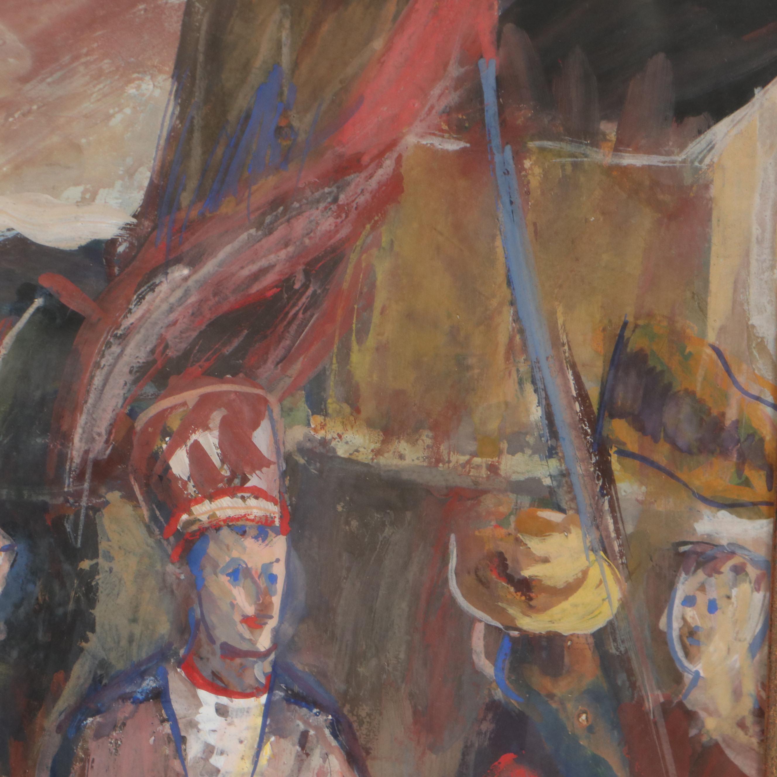 Watercolor and Gouache Painting of Figures With King, 1945