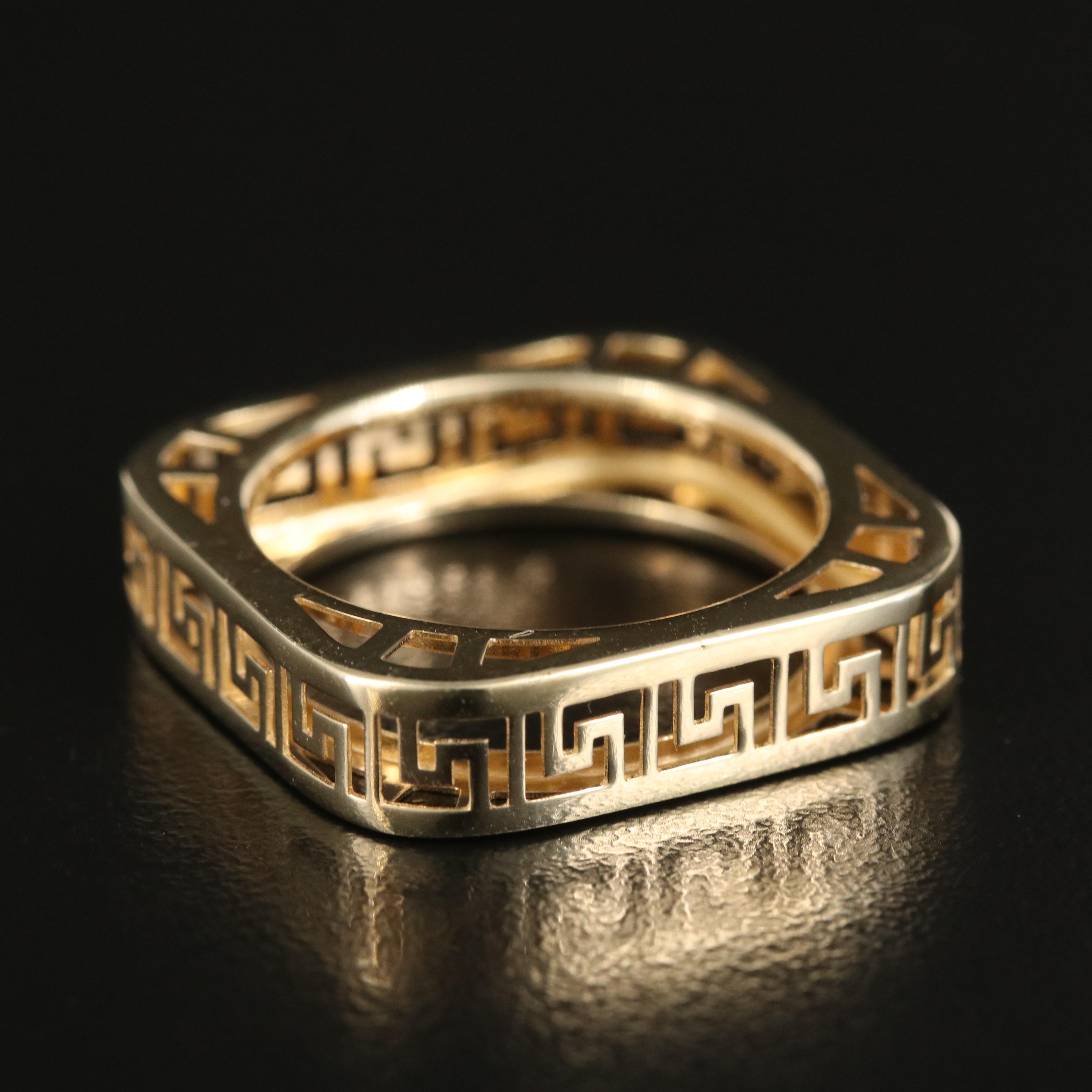 14K Greek Key Square Ring