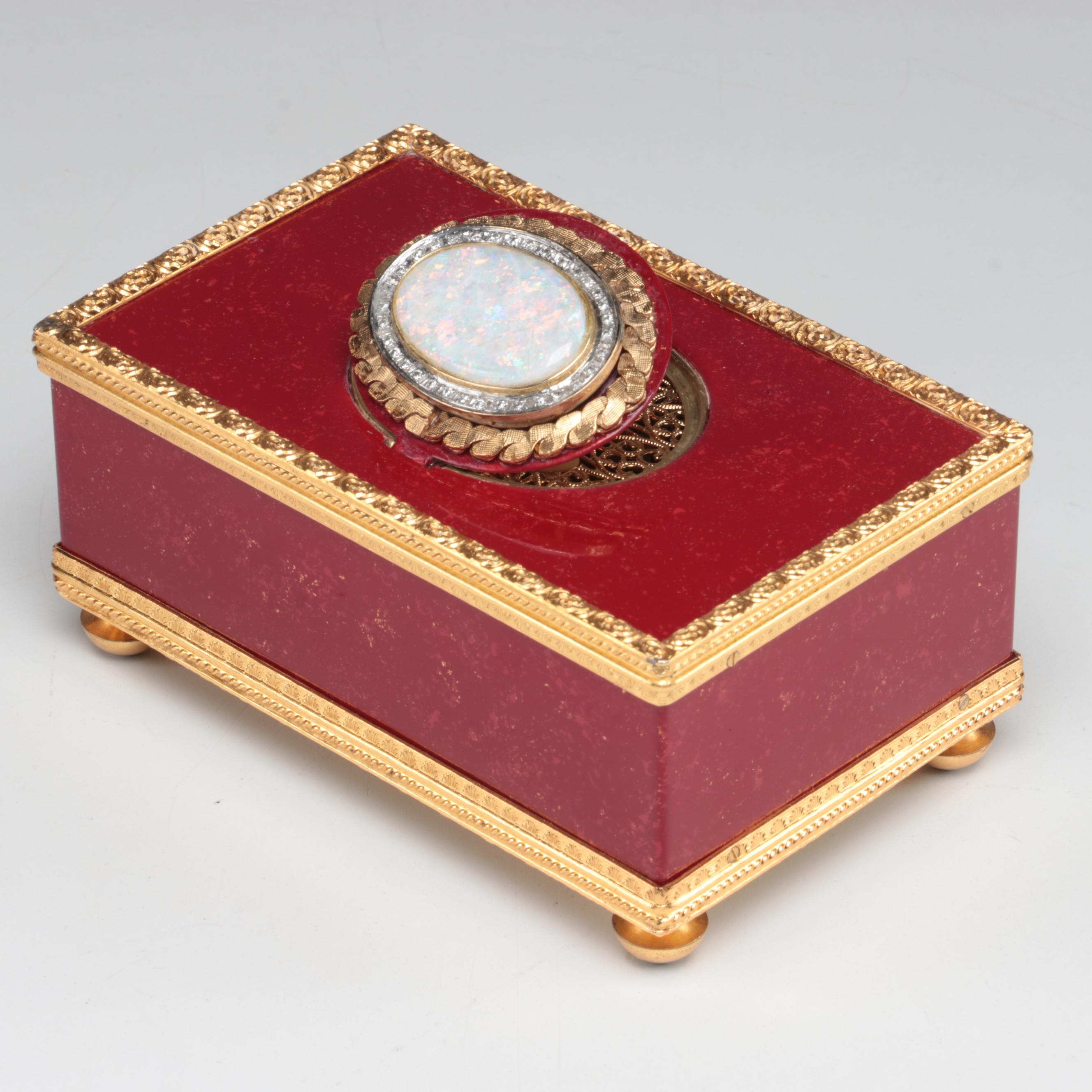 Reuge Automaton Singing Bird Music Box with 10K Gold, Opal and Diamond Accents