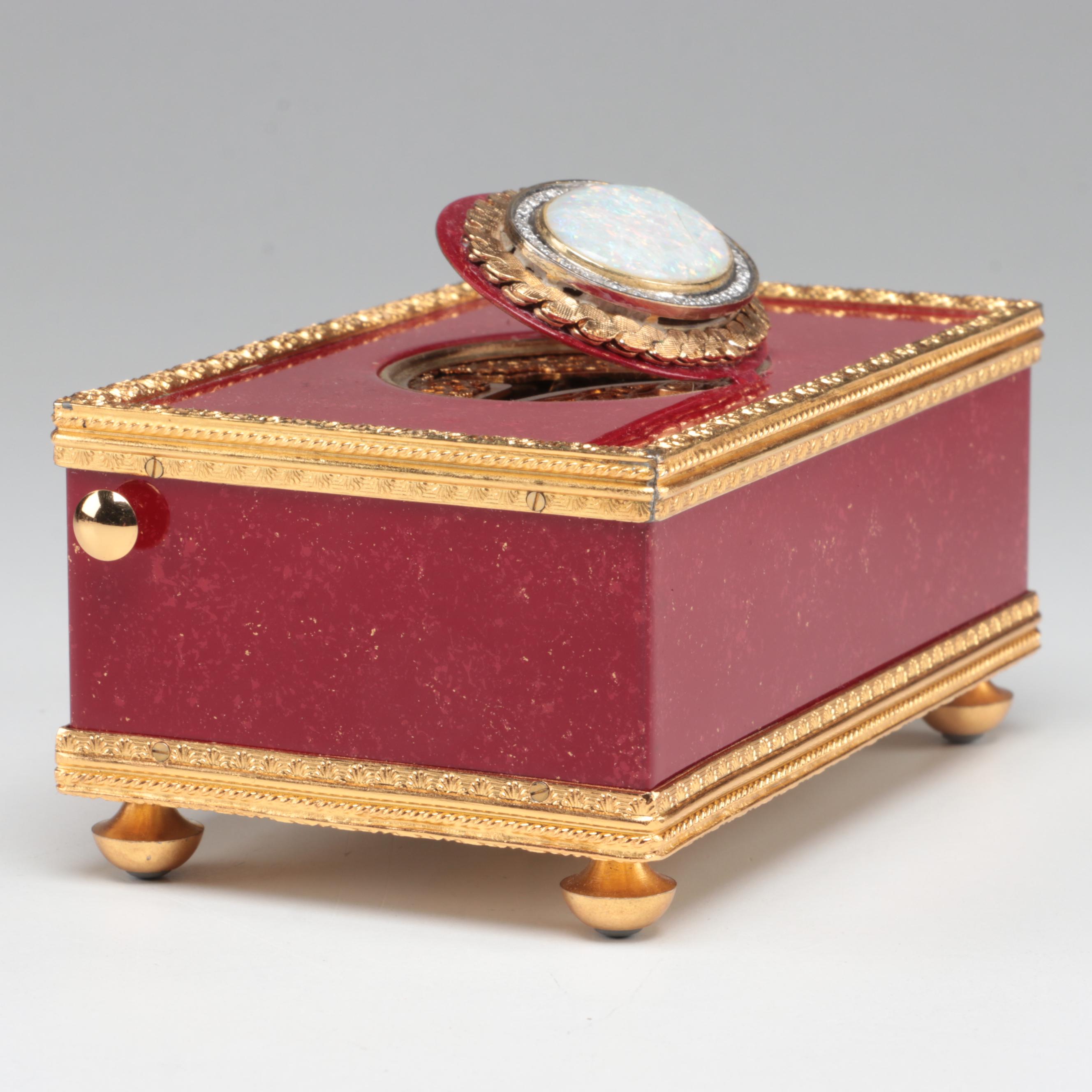 Reuge Automaton Singing Bird Music Box with 10K Gold, Opal and Diamond Accents
