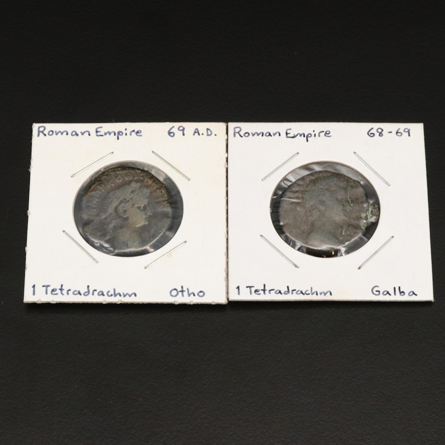 Two Ancient Roman Provincial Potin Tetradrachm Coins, ca. 69 AD