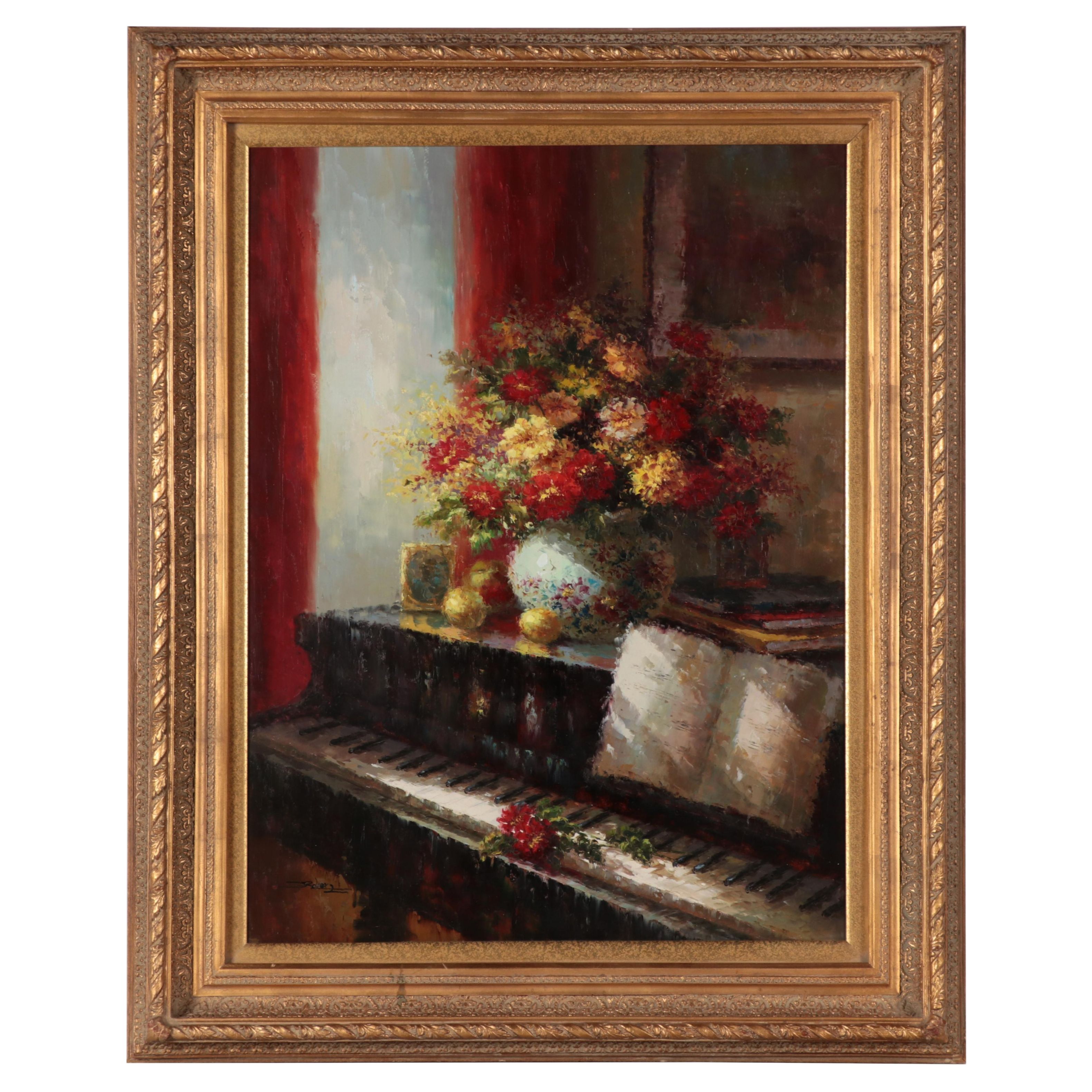 Impressionist Style Oil Painting With Piano