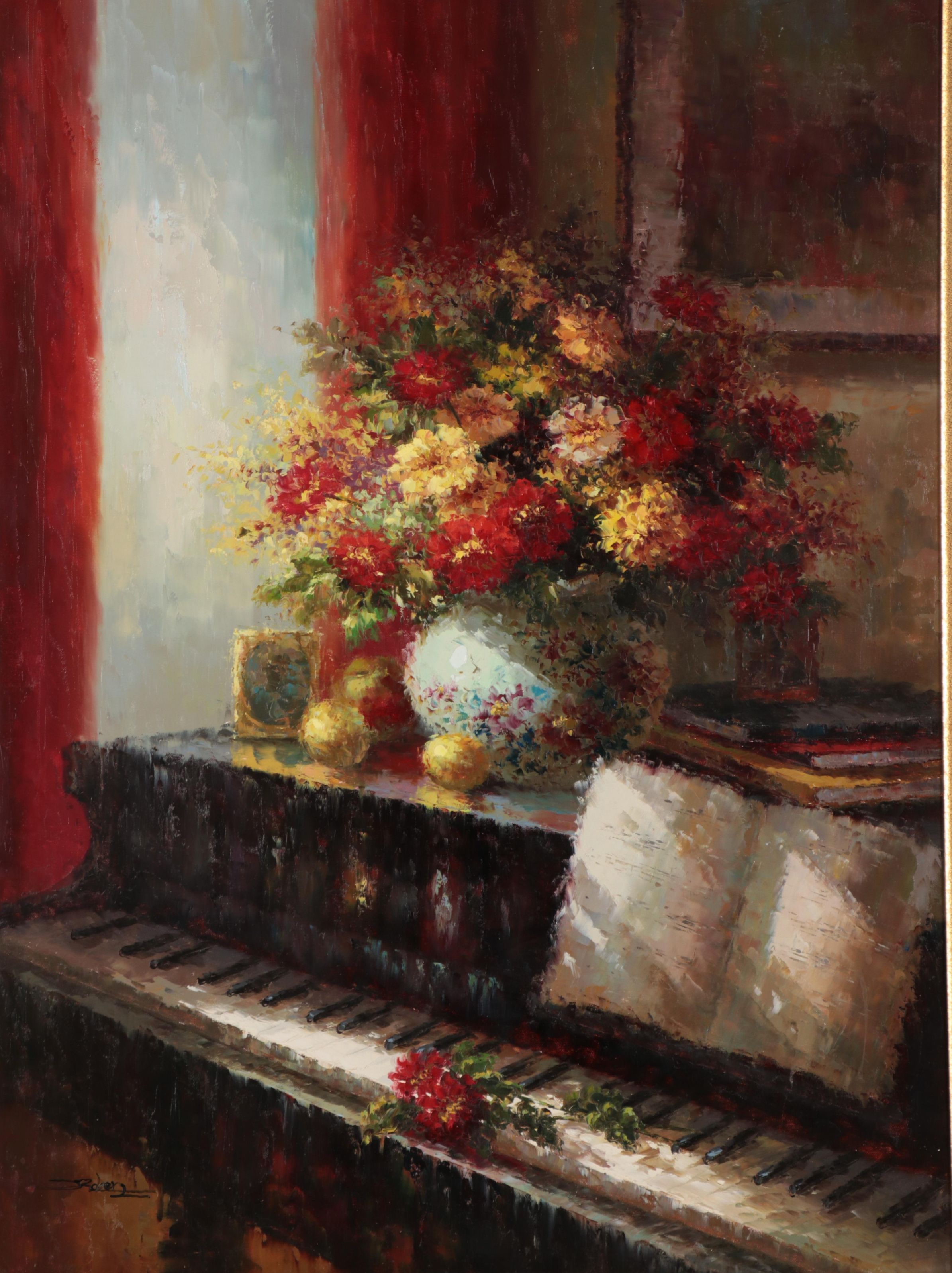 Impressionist Style Oil Painting With Piano