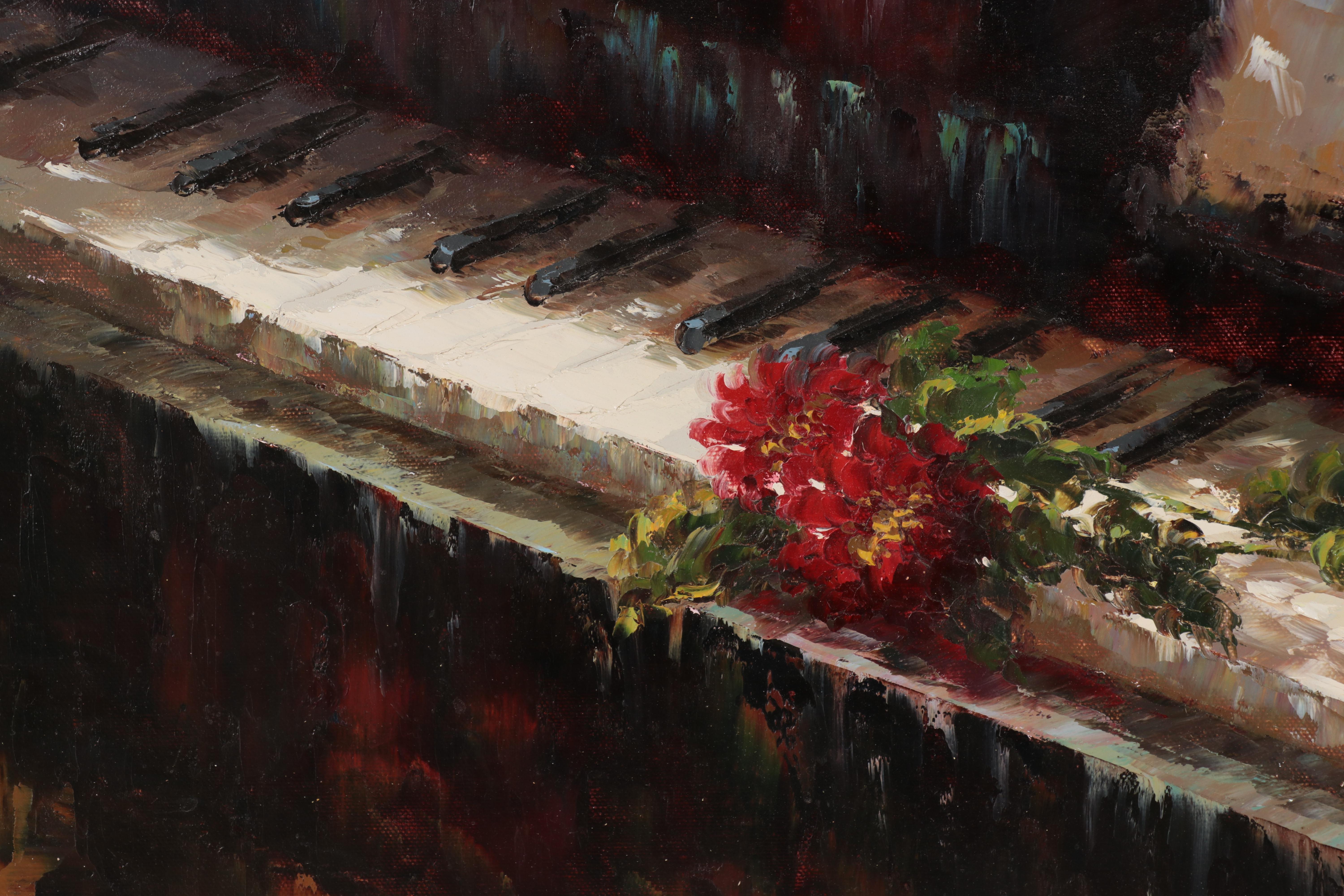 Impressionist Style Oil Painting With Piano