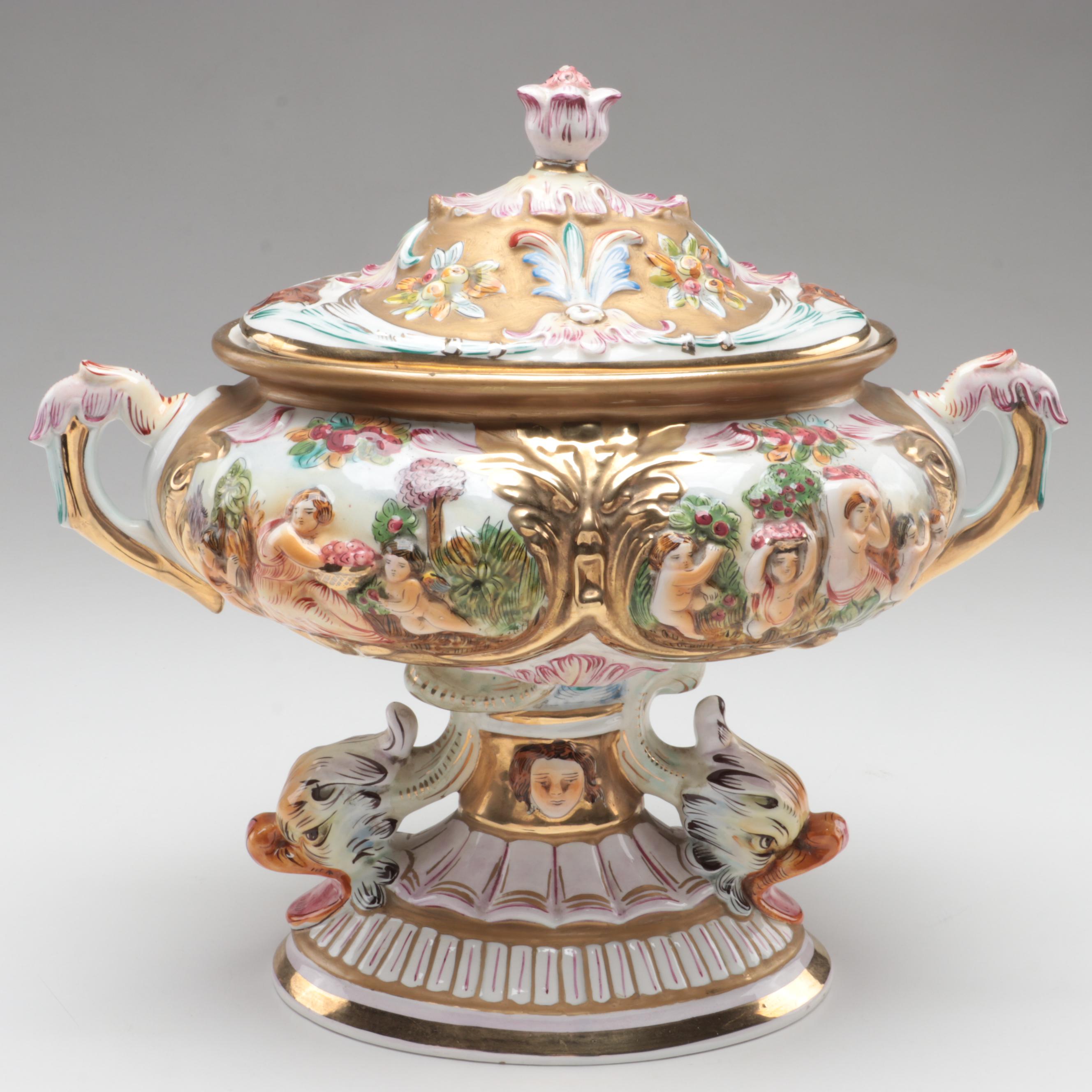 G.B.R. Capodimonte Porcelain Covered Tureen, Mid to Late 20th Century