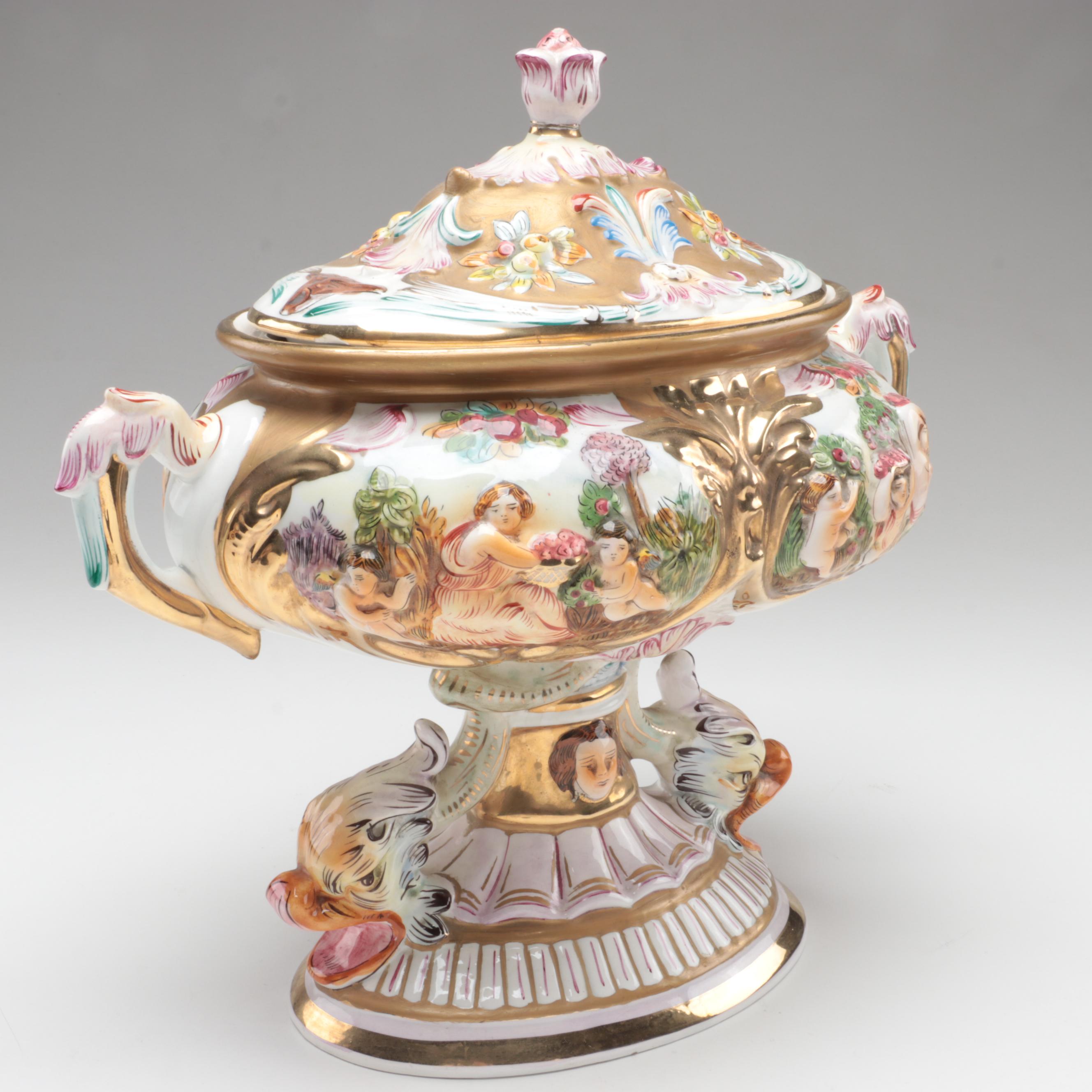 G.B.R. Capodimonte Porcelain Covered Tureen, Mid to Late 20th Century