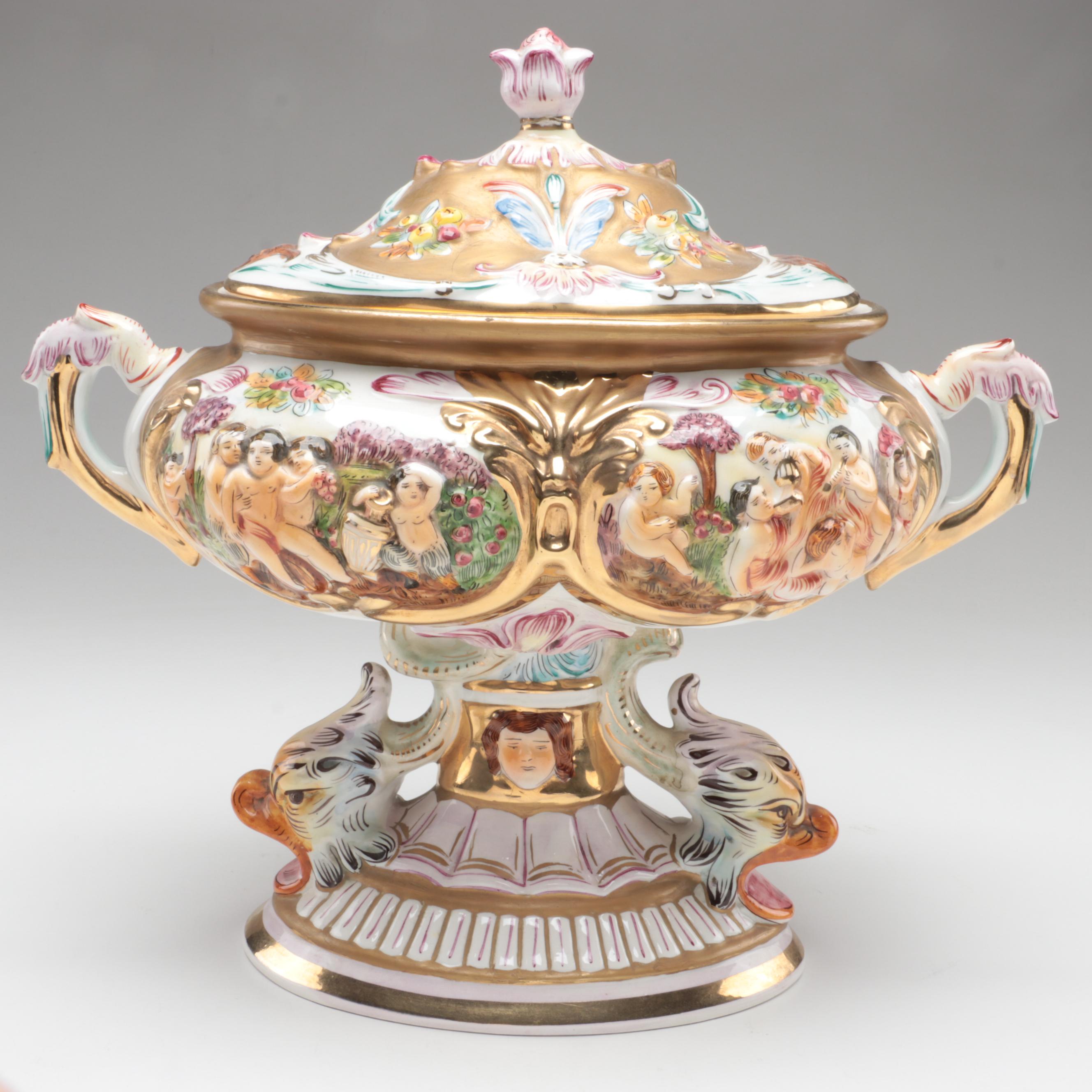 G.B.R. Capodimonte Porcelain Covered Tureen, Mid to Late 20th Century