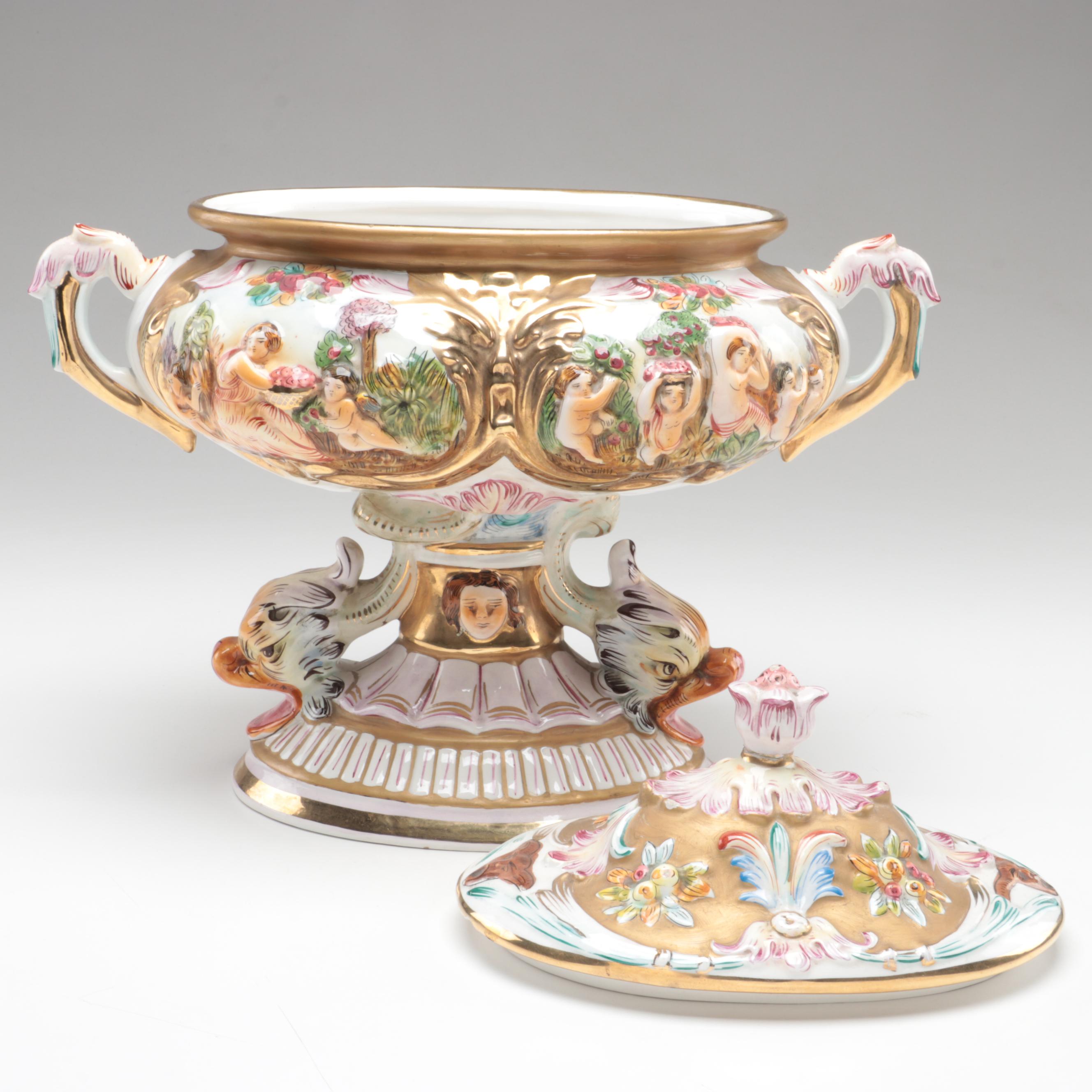 G.B.R. Capodimonte Porcelain Covered Tureen, Mid to Late 20th Century