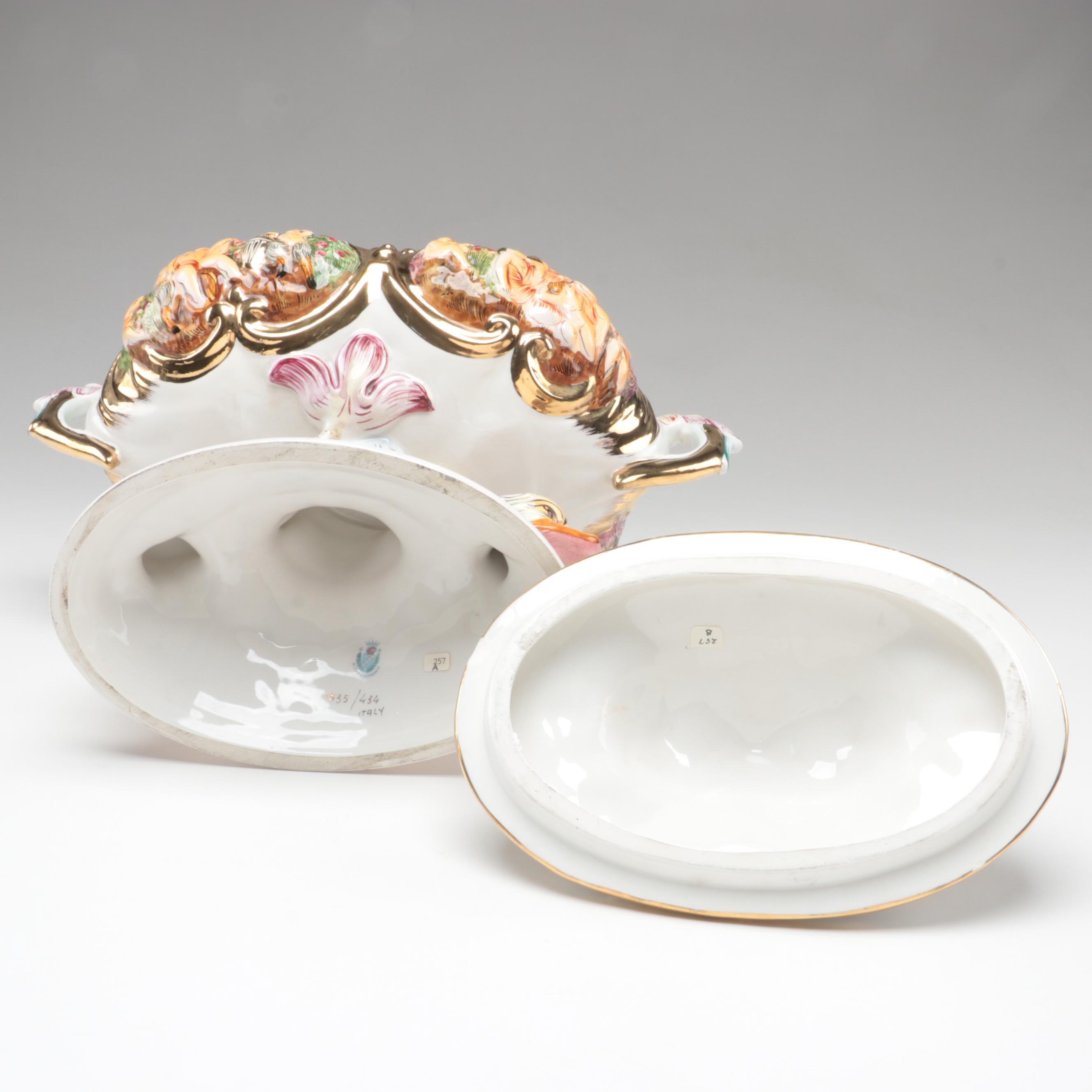 G.B.R. Capodimonte Porcelain Covered Tureen, Mid to Late 20th Century