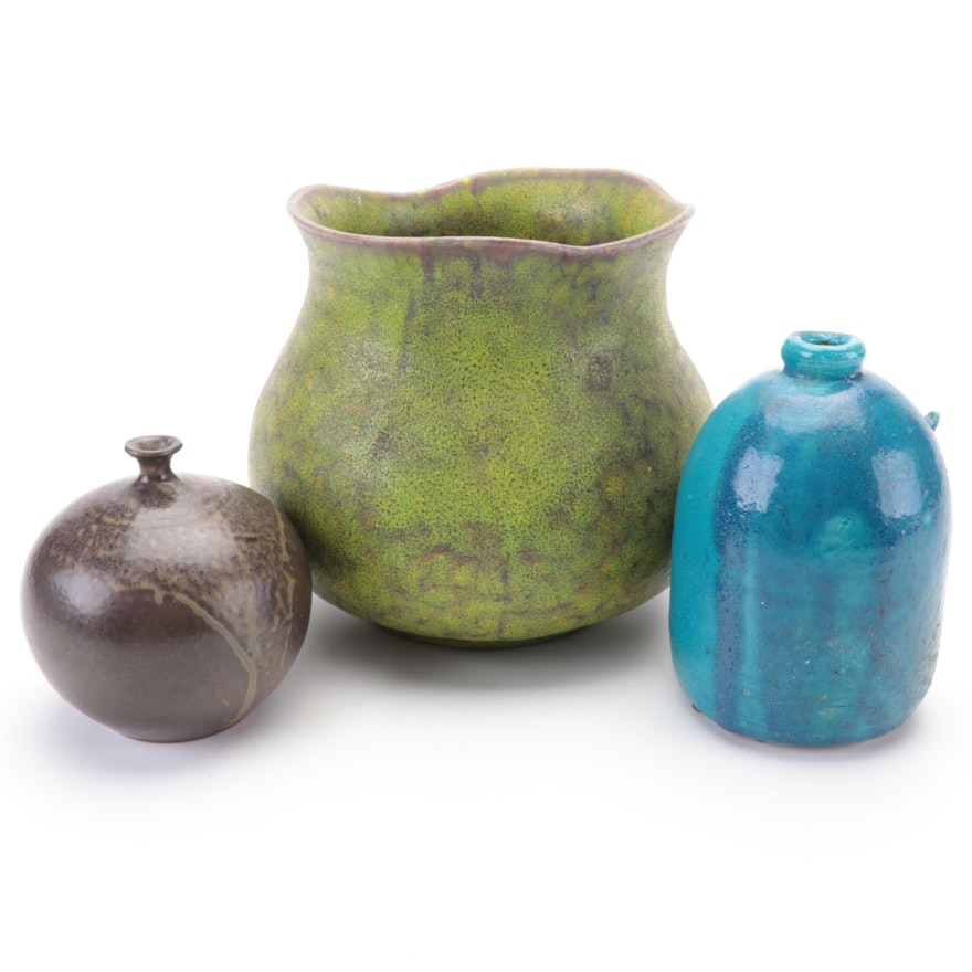 Haeger Pottery Vase with Other Studio Pottery Vessels, Mid to Late 20th Century