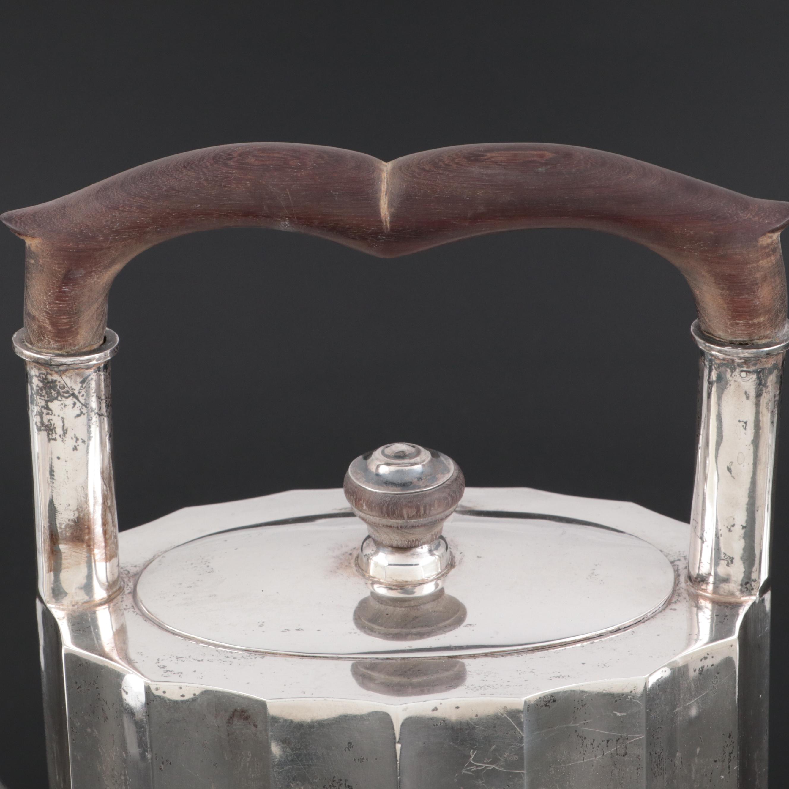 Mexican Sterling Silver Tilting Tea Kettle on Stand, Early to Mid-20th Century