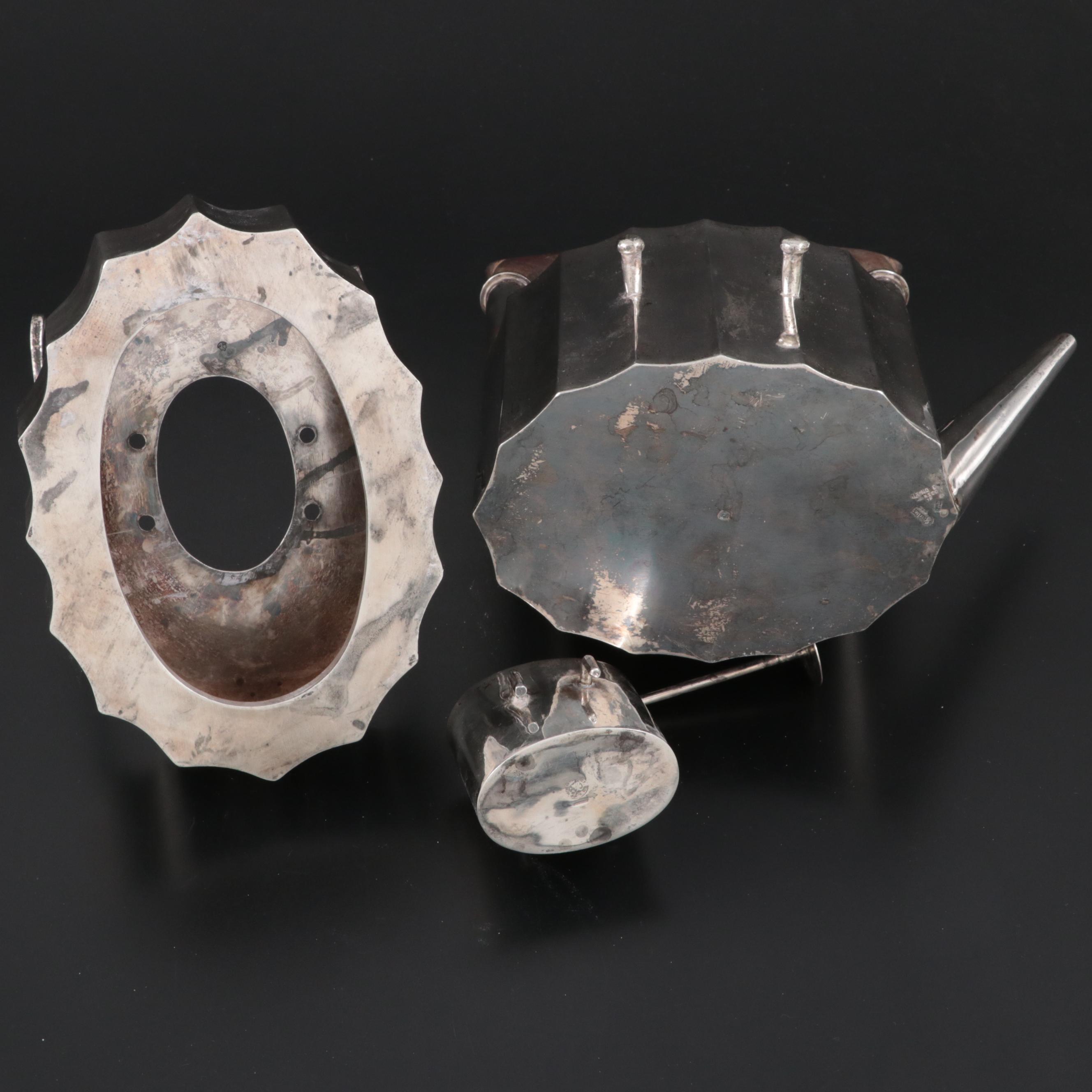 Mexican Sterling Silver Tilting Tea Kettle on Stand, Early to Mid-20th Century