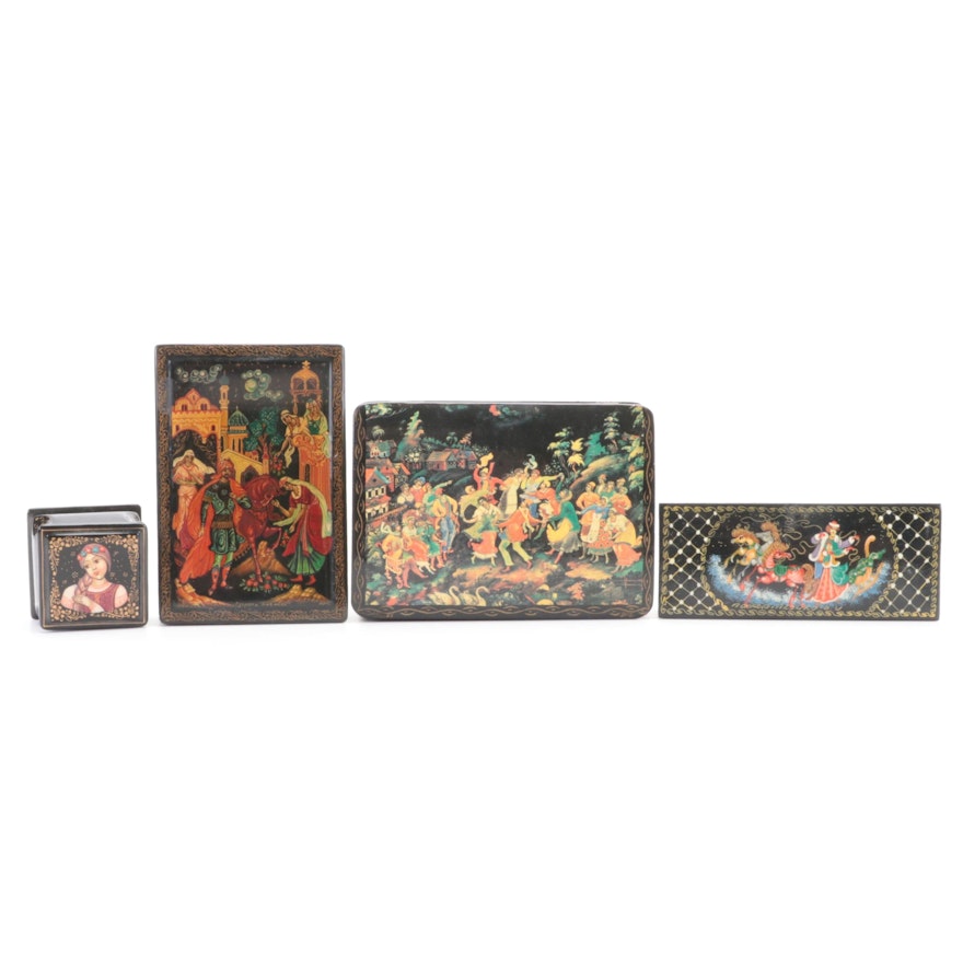 Russian Lacquerware Fairytale Decorated Trinket Boxes