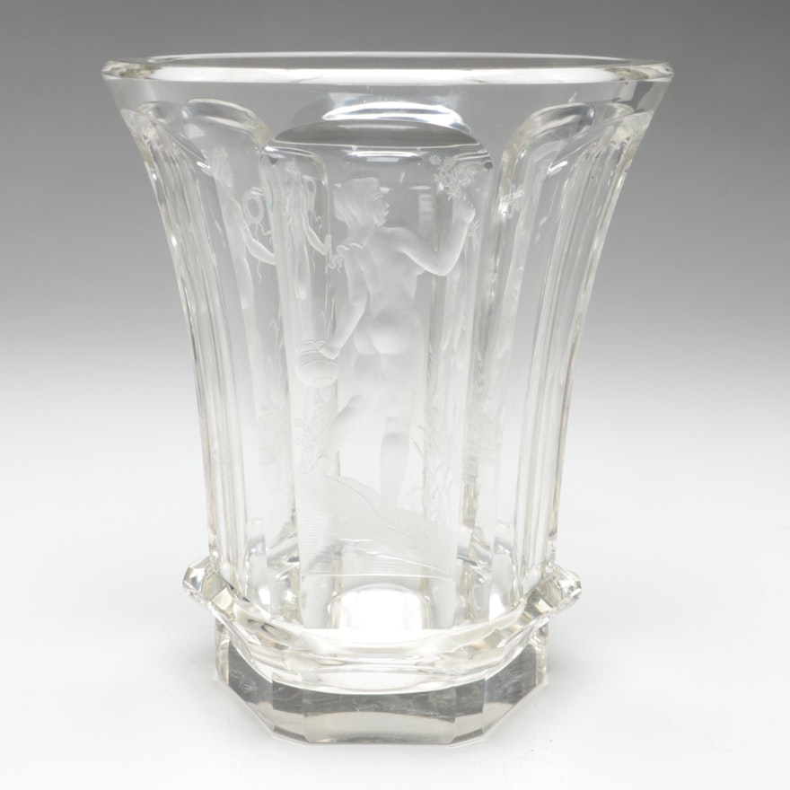 Josef Drahoňovský Cut and Engraved Bohemian Czech Glass Vase