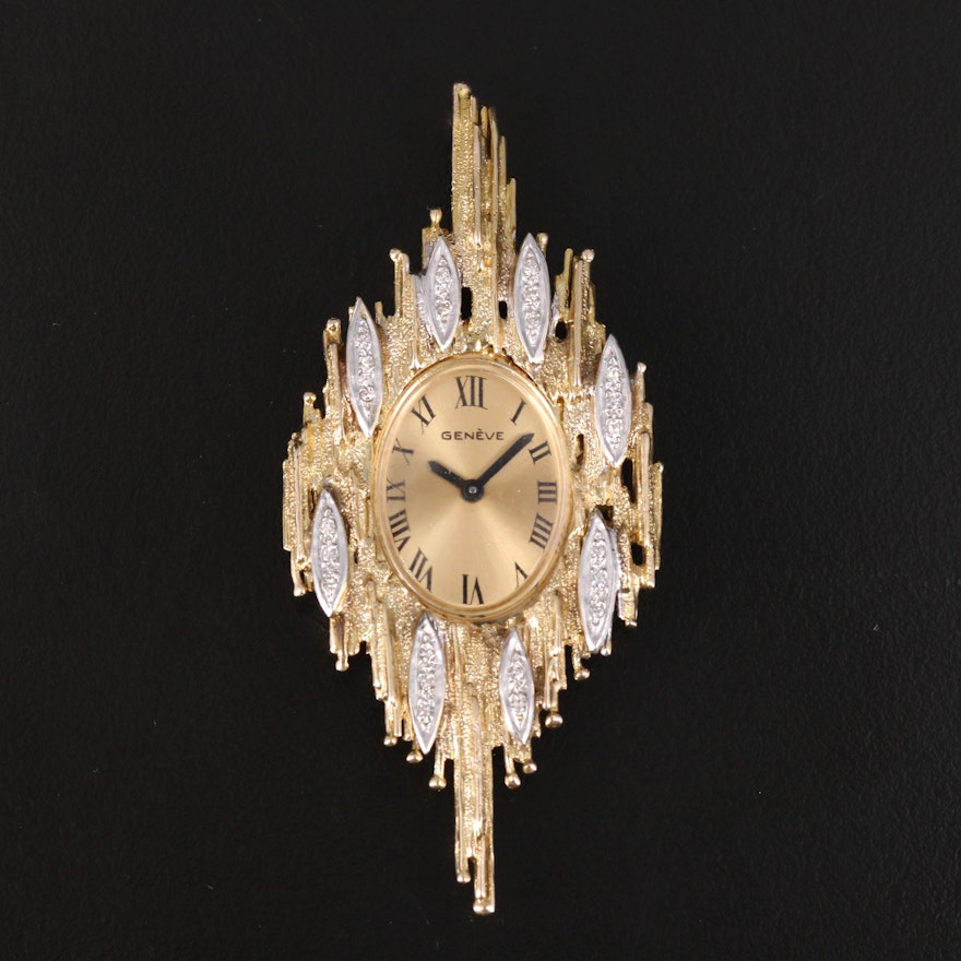 14K and Diamond Geneve Pendant Watch