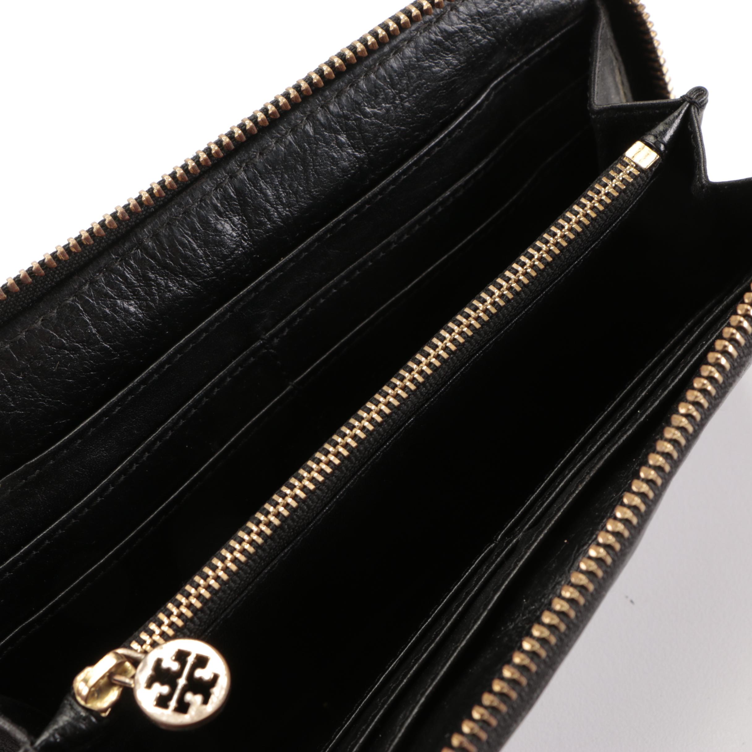 Tory Burch Black Leather Zip Wallet