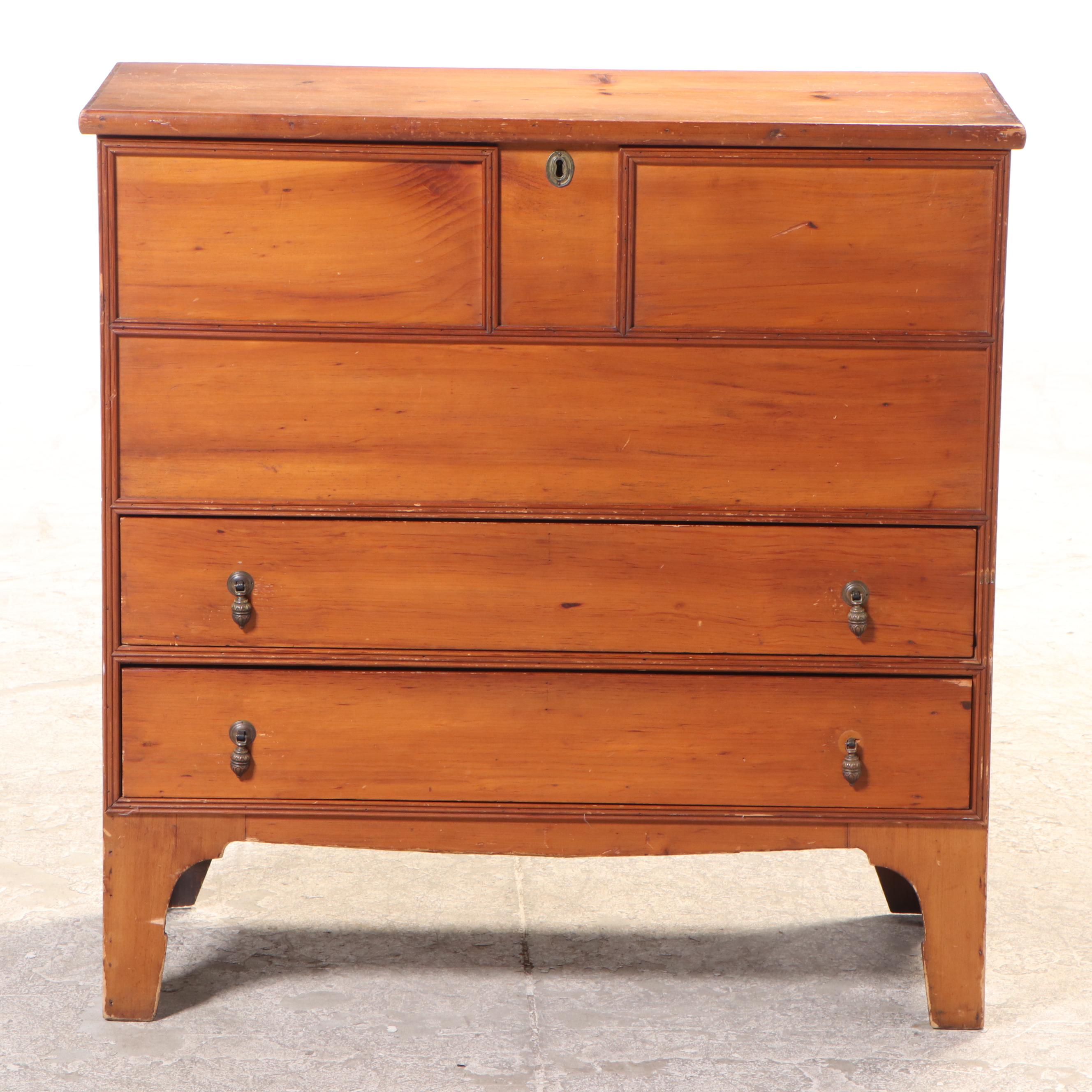 American Primitive Pine Mule Chest, Early 19th Century