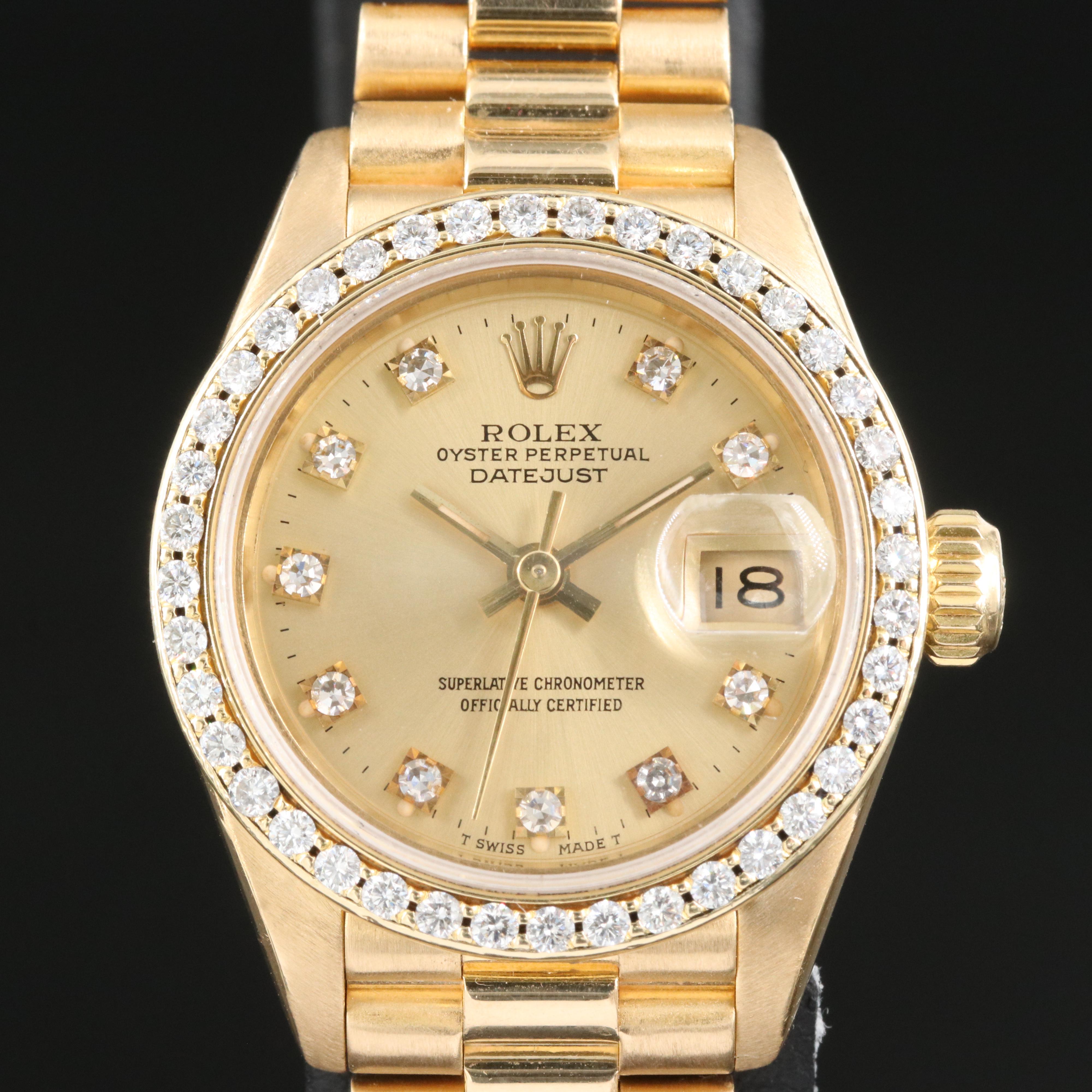 1993 Rolex Datejust Factory Diamond Dial and Diamond Bezel 18K Watch