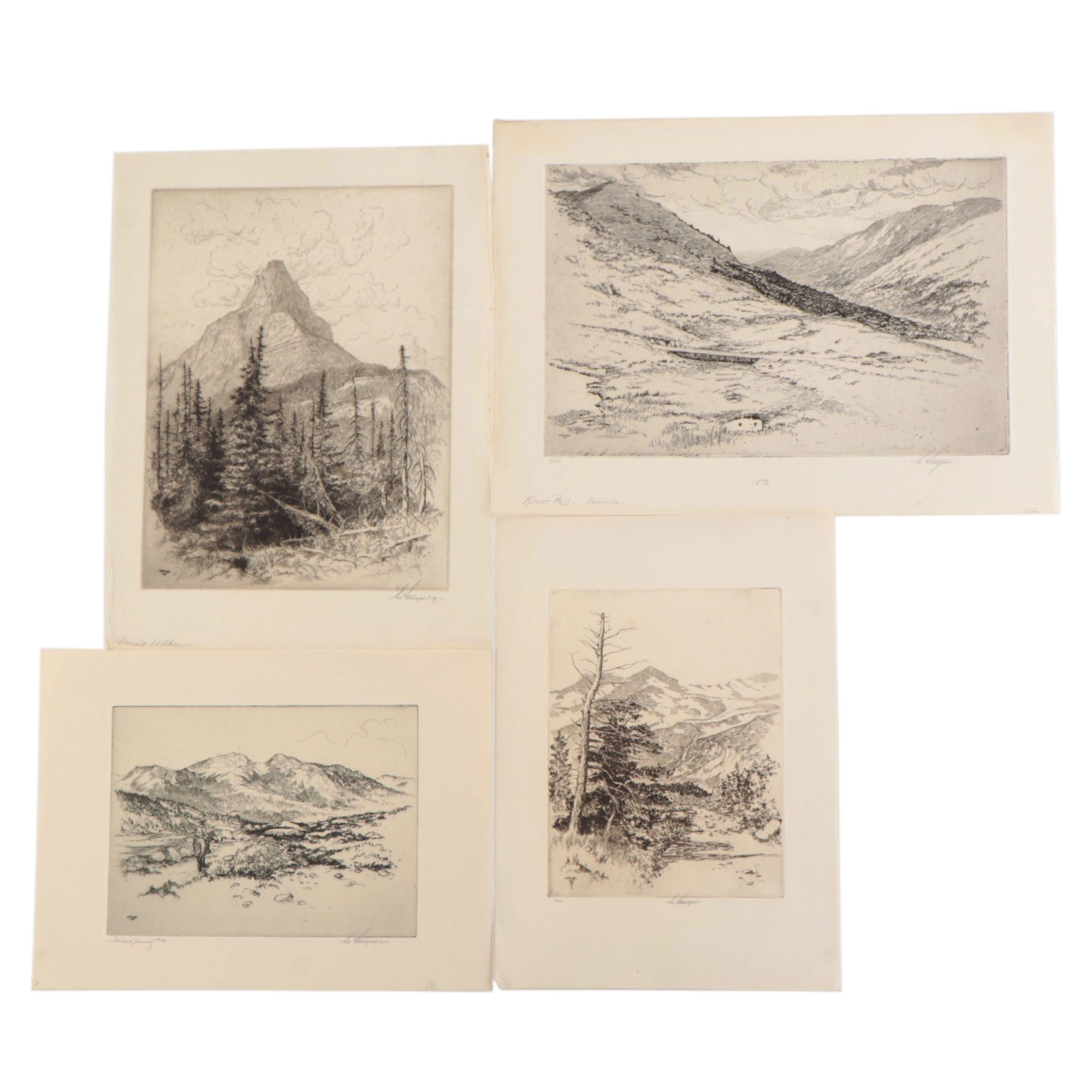 Lee Sturges Mountain Landscape Etchings, Circa 1920