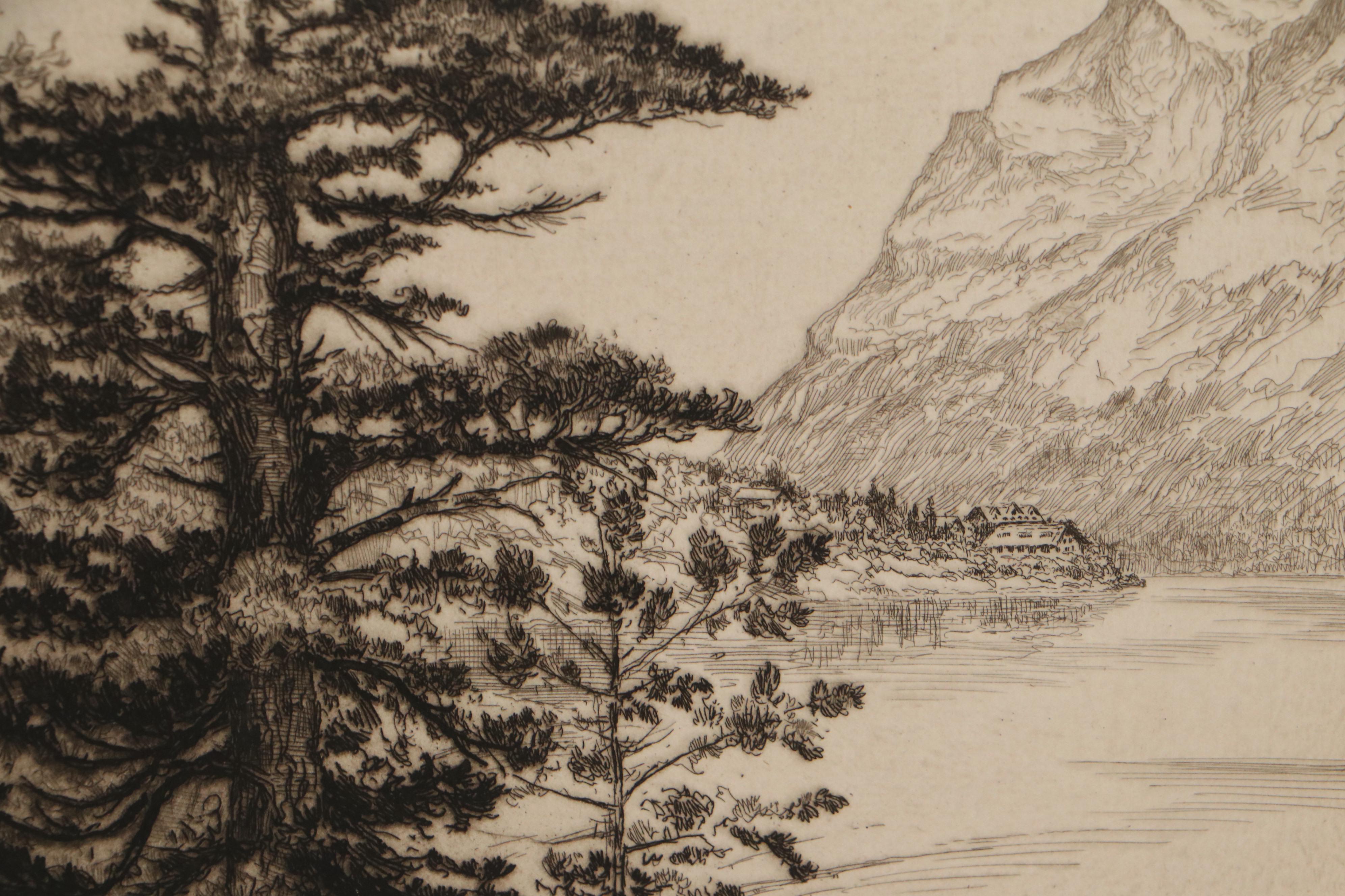 Lee Sturges Wilderness Etching "Upper St. Mary's Lake, Glacier Park," 1922