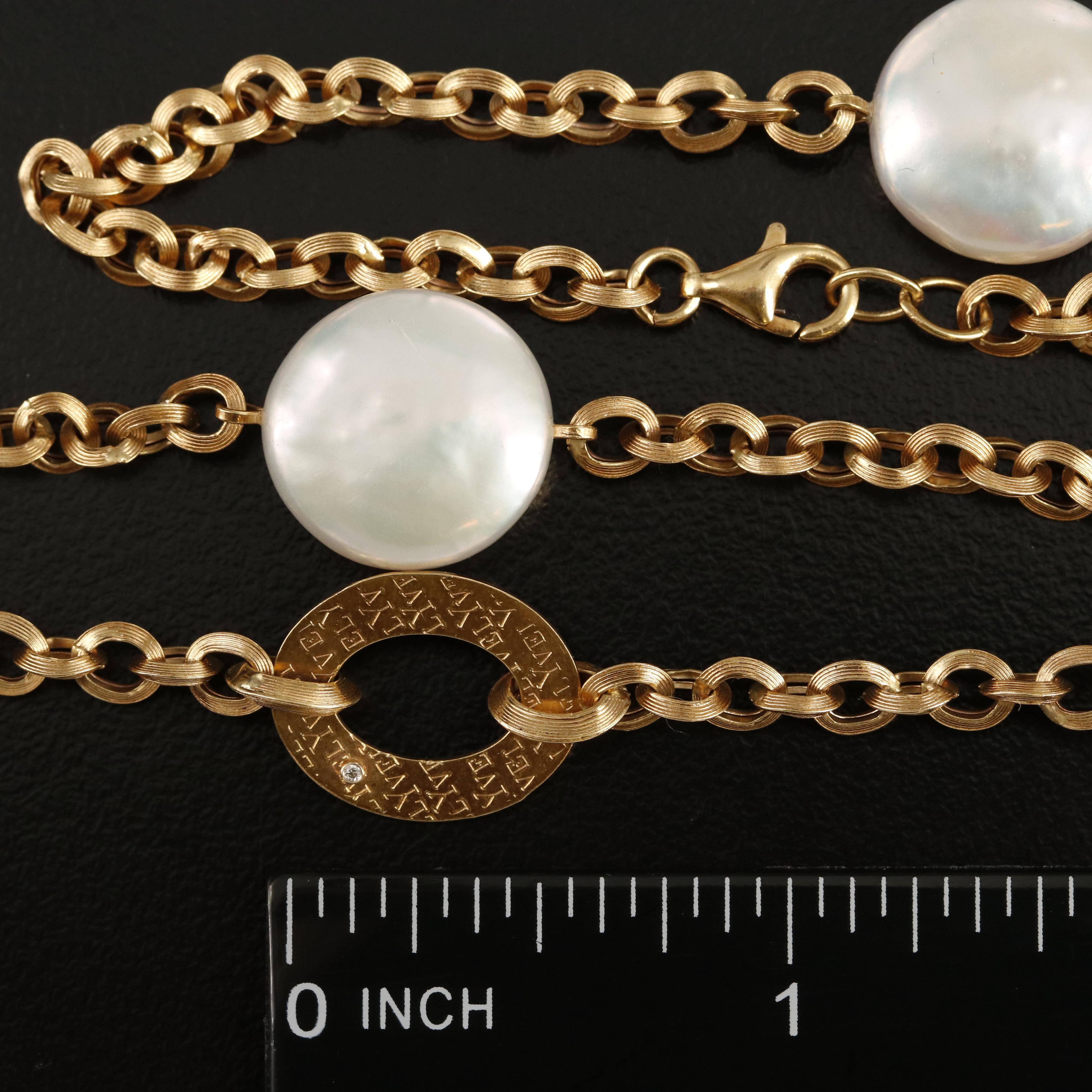 Yvel "Biwa" 14K 14.50 MM Coin Pearl Station Necklace