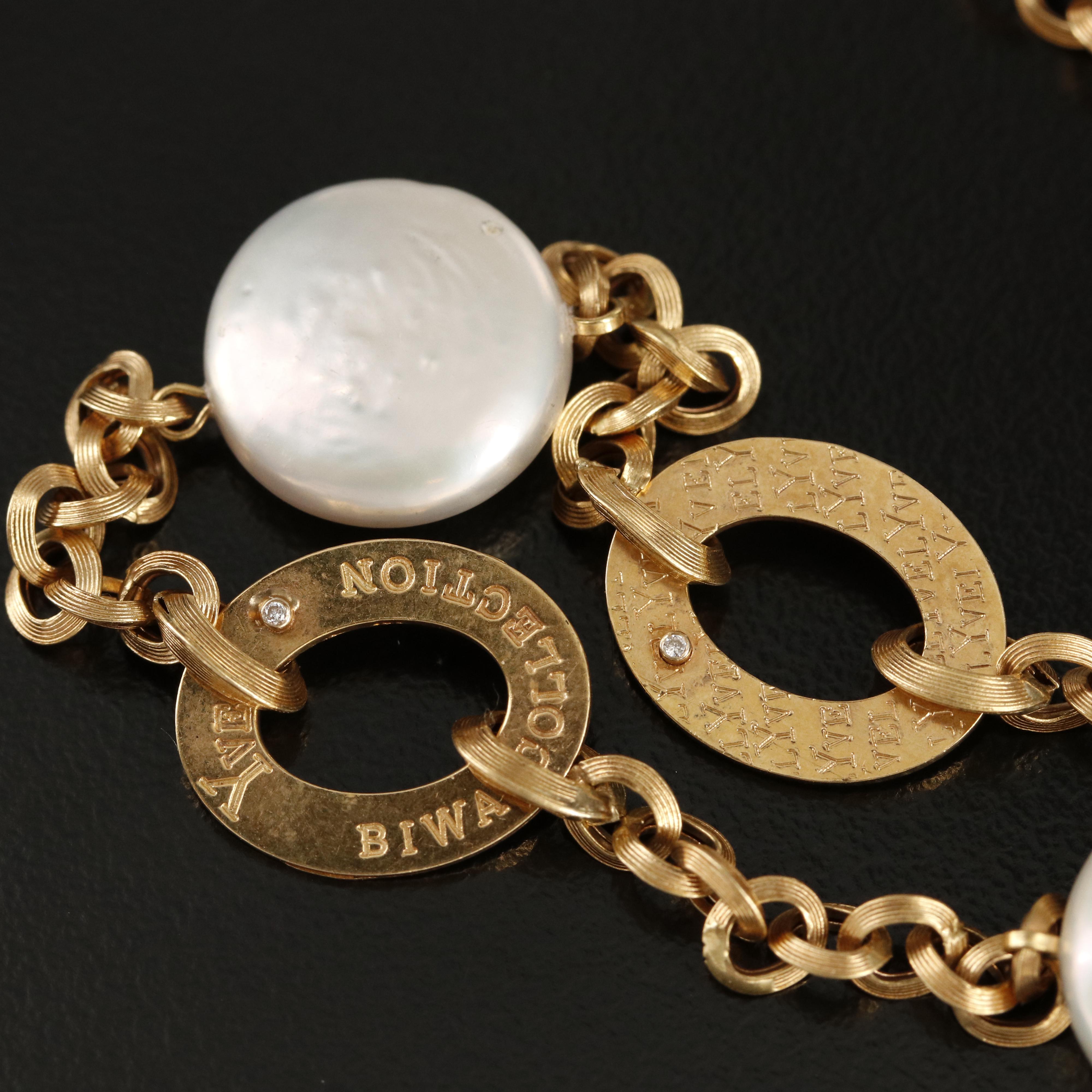 Yvel "Biwa" 14K 14.50 MM Coin Pearl Station Necklace