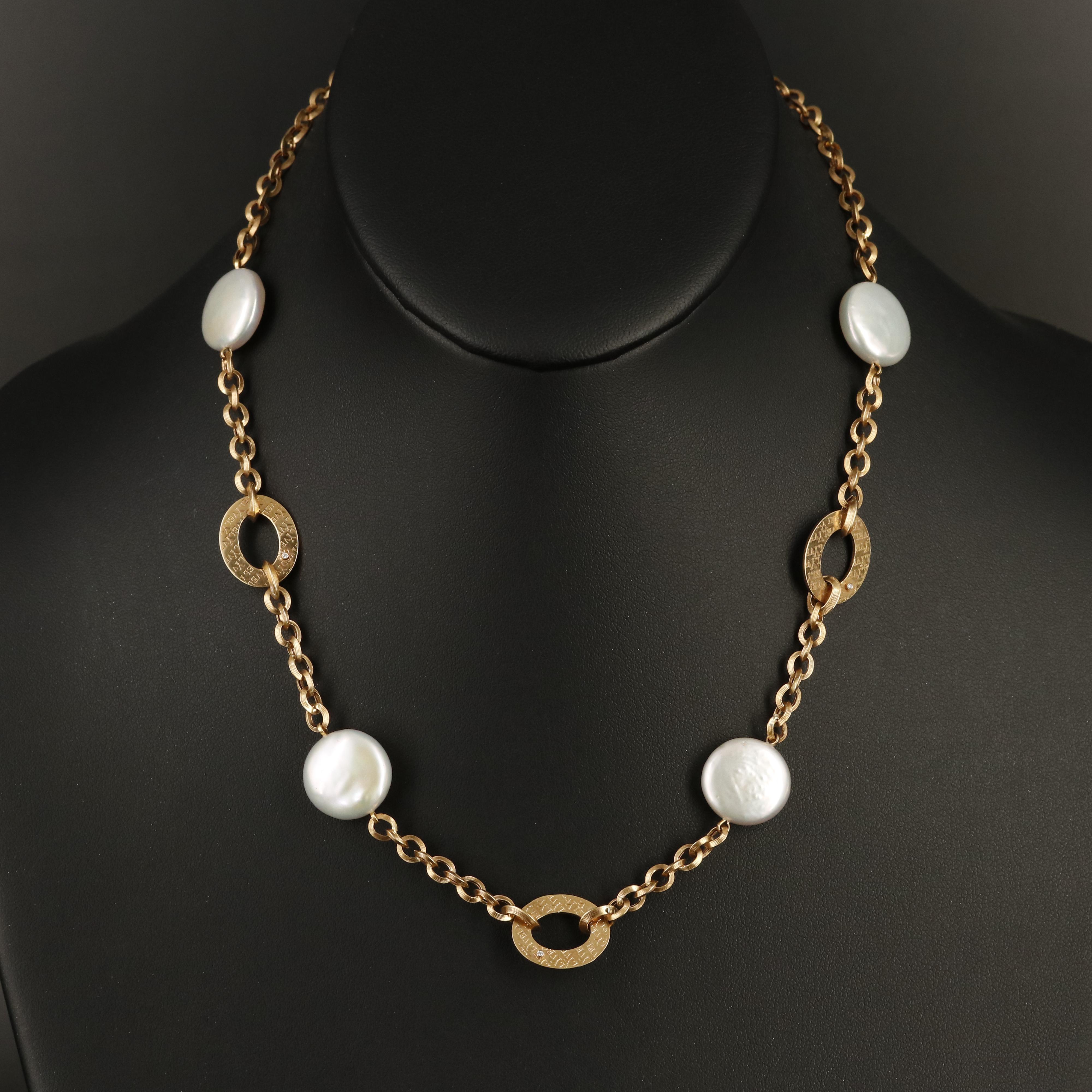 Yvel "Biwa" 14K 14.50 MM Coin Pearl Station Necklace