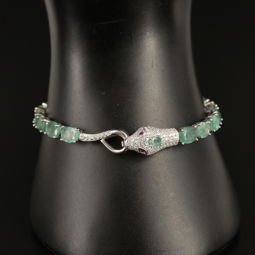 Sterling Emerald, Ruby and Cubic Zirconia Ouroboros Bracelet