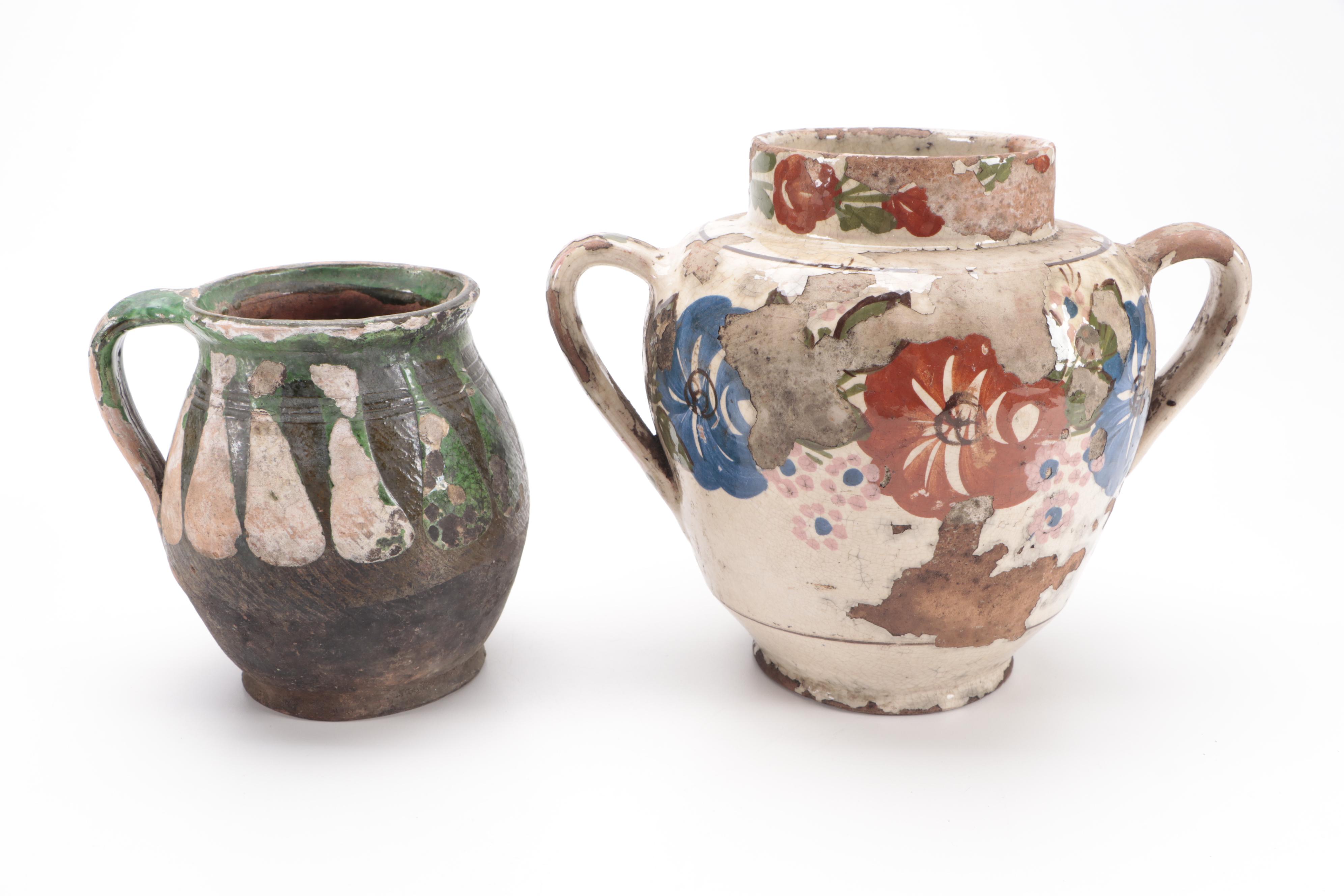 Hand-Painted Terracotta Pitchers and Amphora