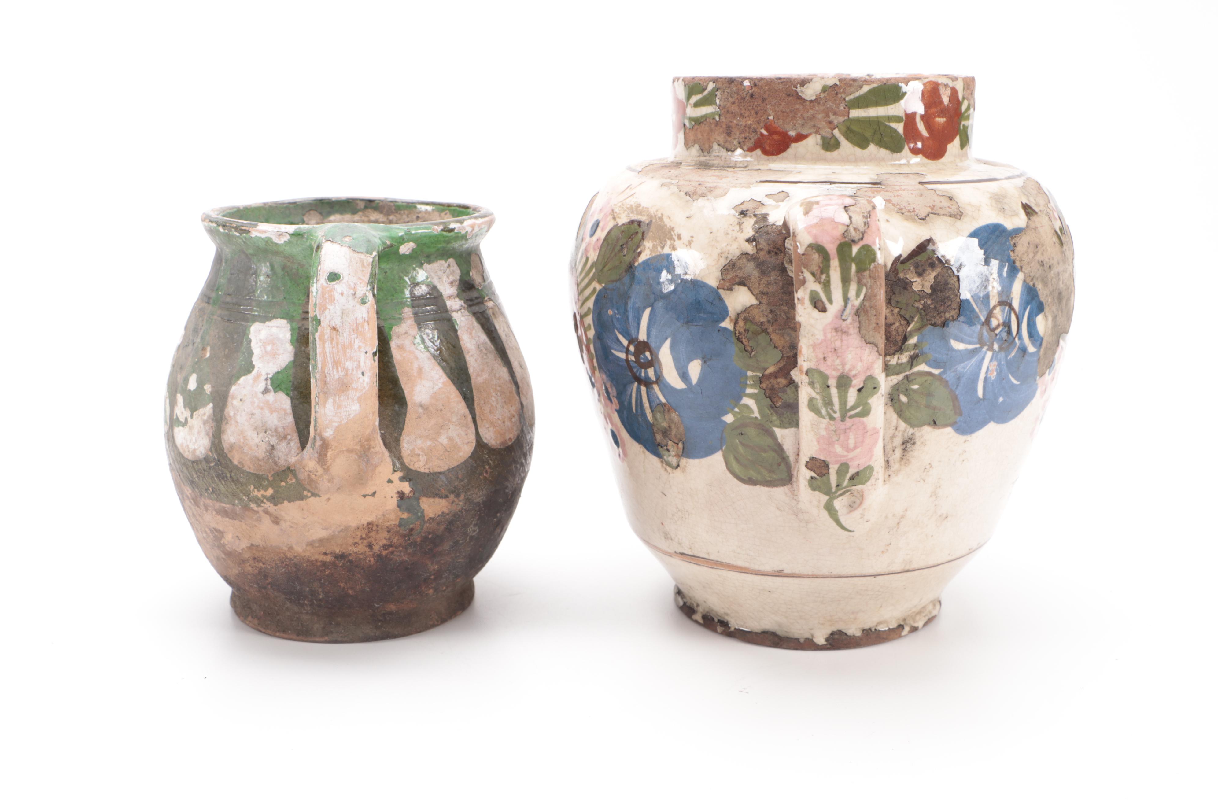 Hand-Painted Terracotta Pitchers and Amphora