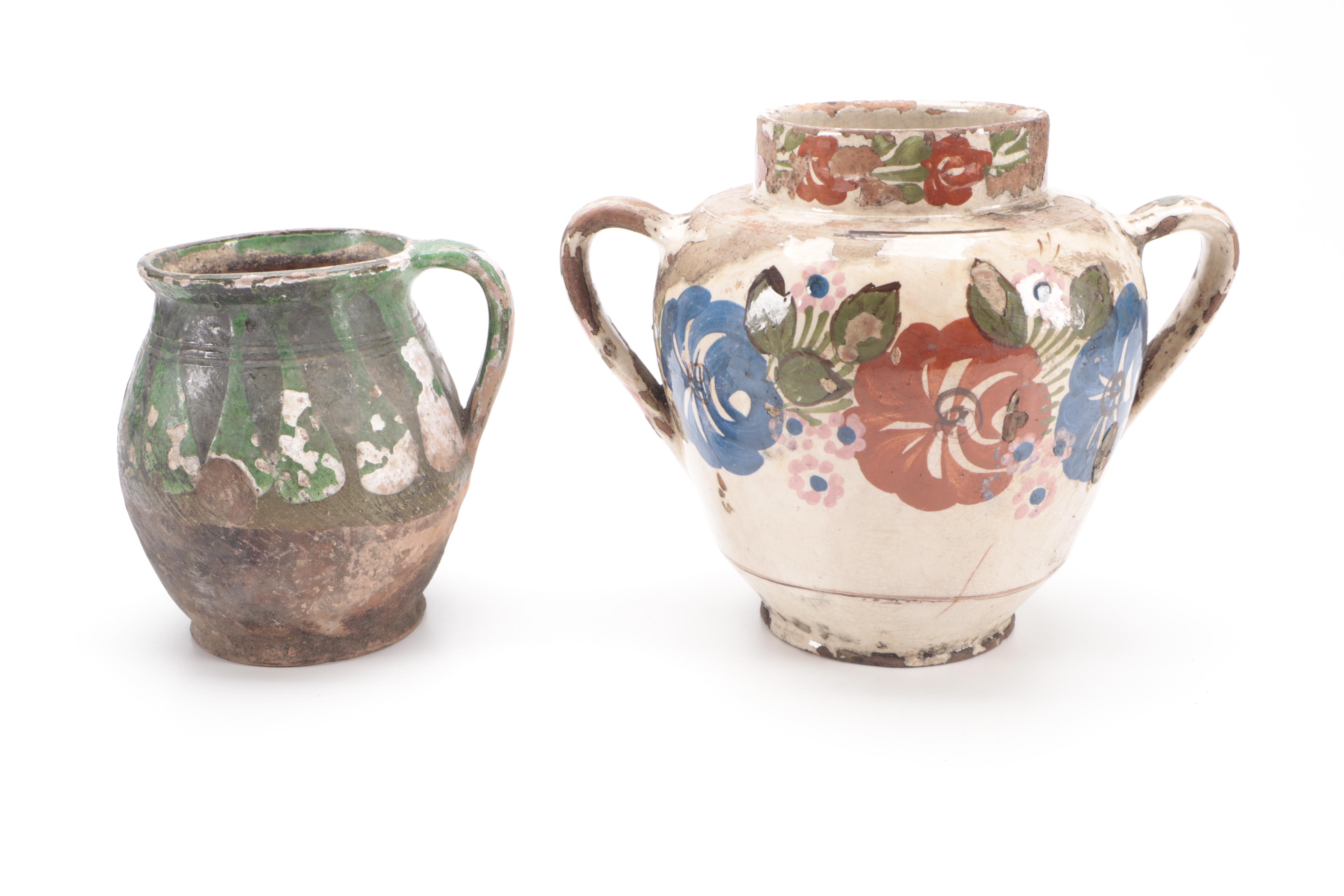 Hand-Painted Terracotta Pitchers and Amphora