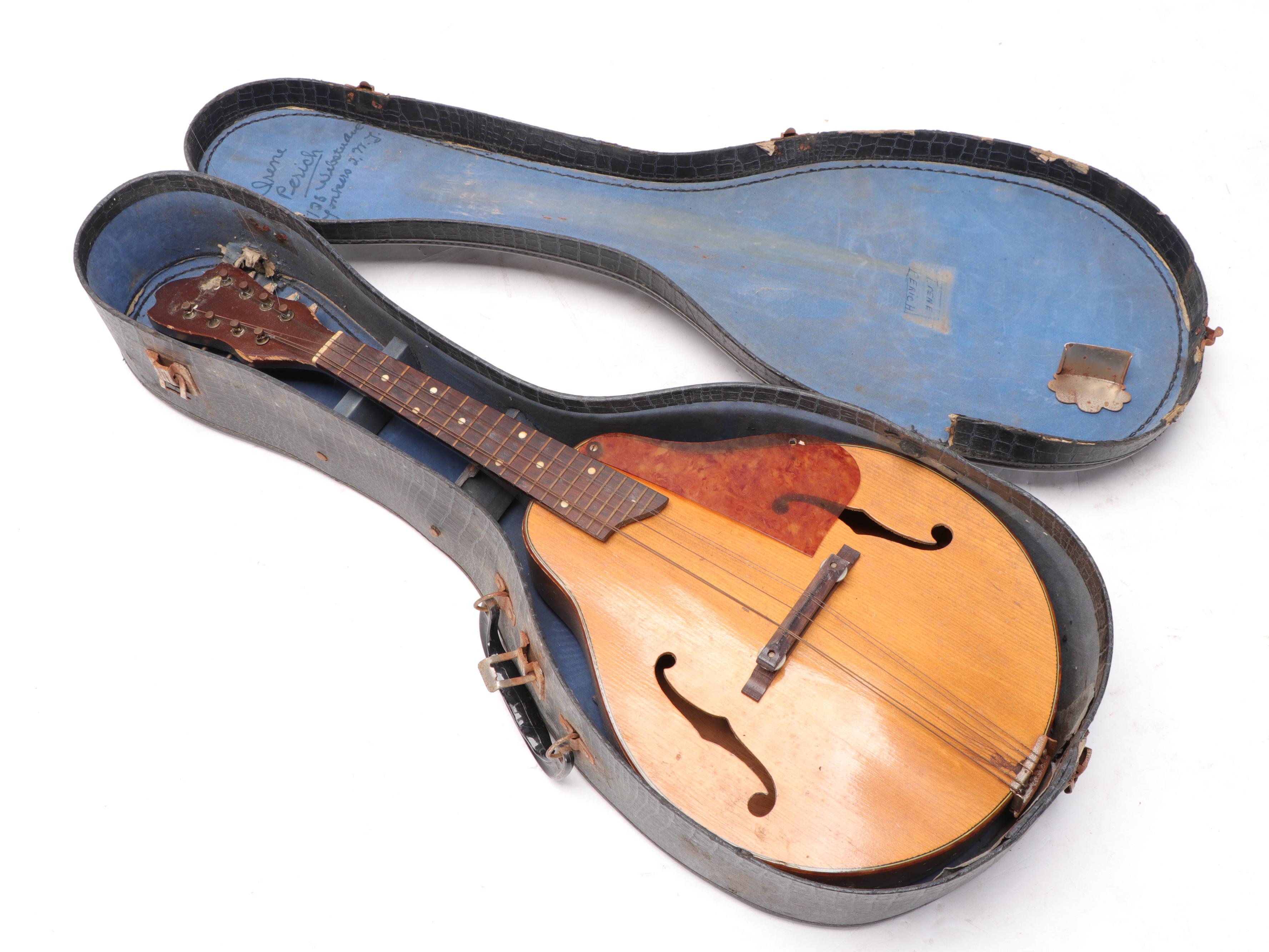 Handcrafted Mandolin With Case, Early to Mid-20th Century