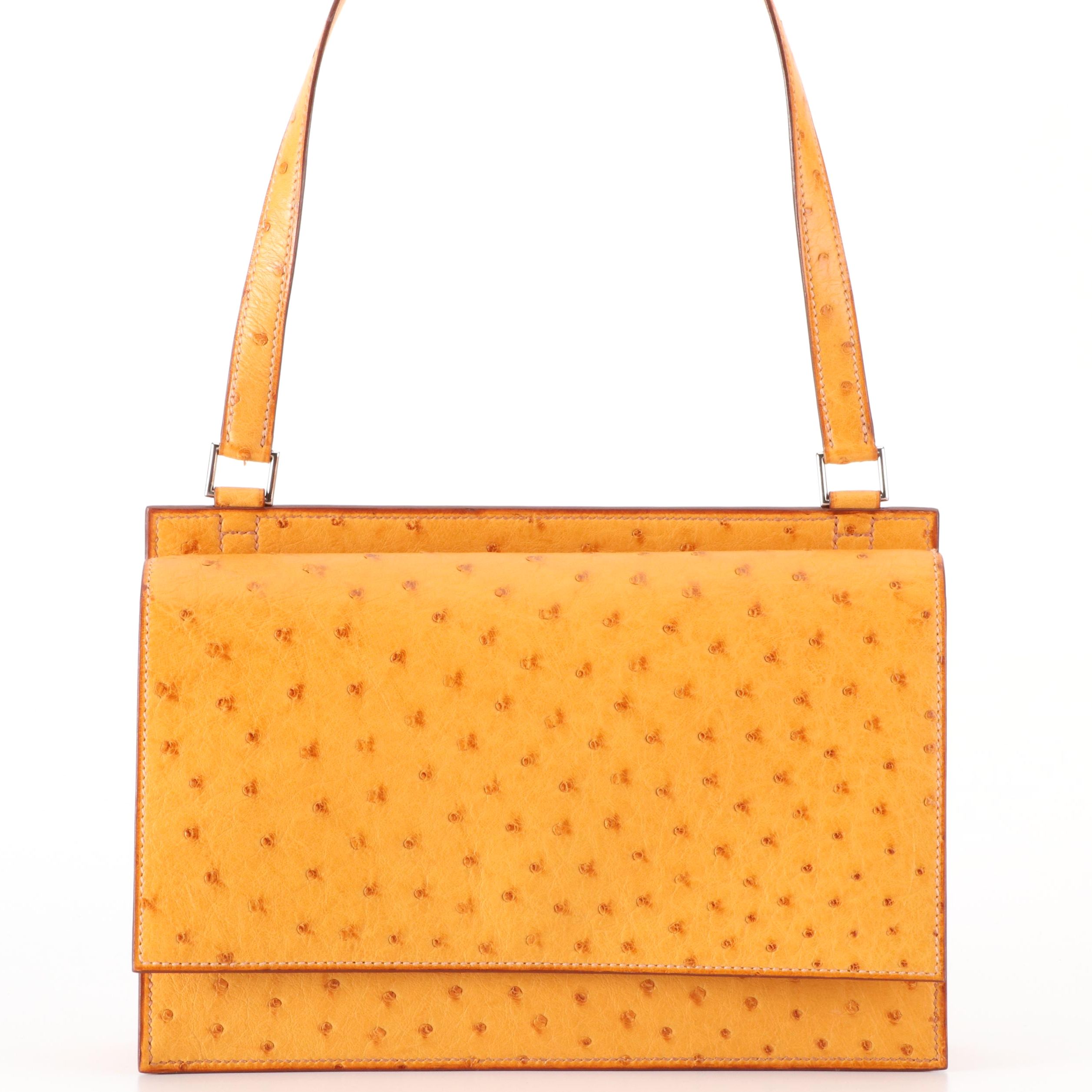 Hermès Front Flap Shoulder Bag in Gold Ostrich Leather