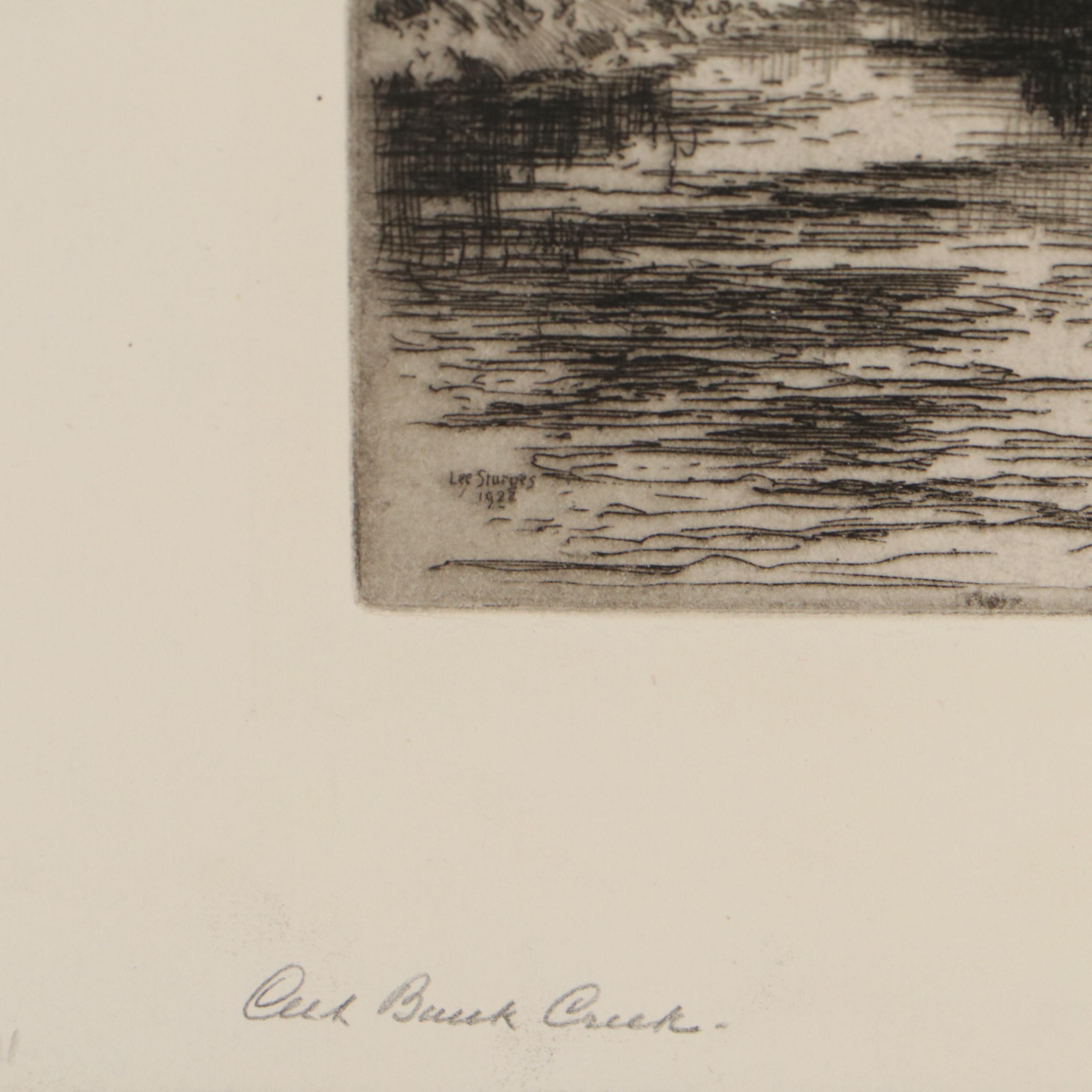 Lee Sturges Etching "Cut Bank Creek, a Rocky Mountain Trout Stream," 1922