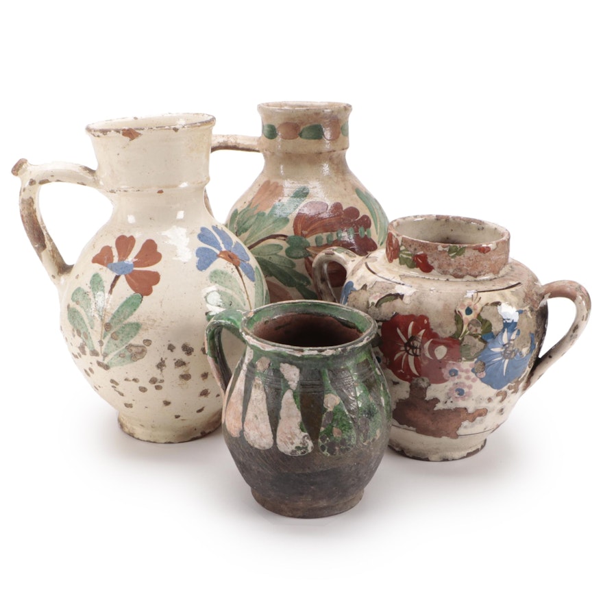 Hand-Painted Terracotta Pitchers and Amphora