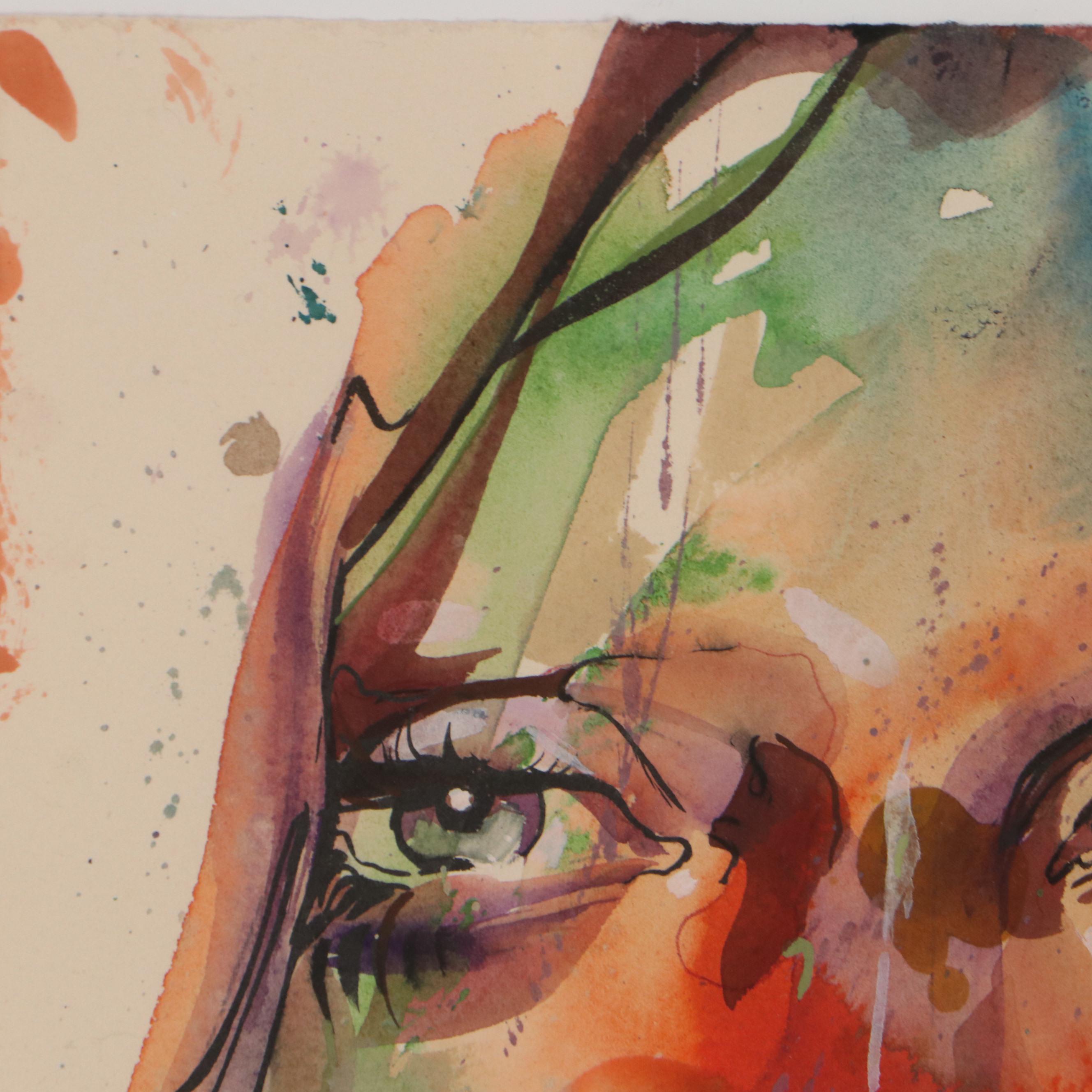 Daniel Sabau Portrait Watercolor and Gouache Painting "The Visionary," 2022