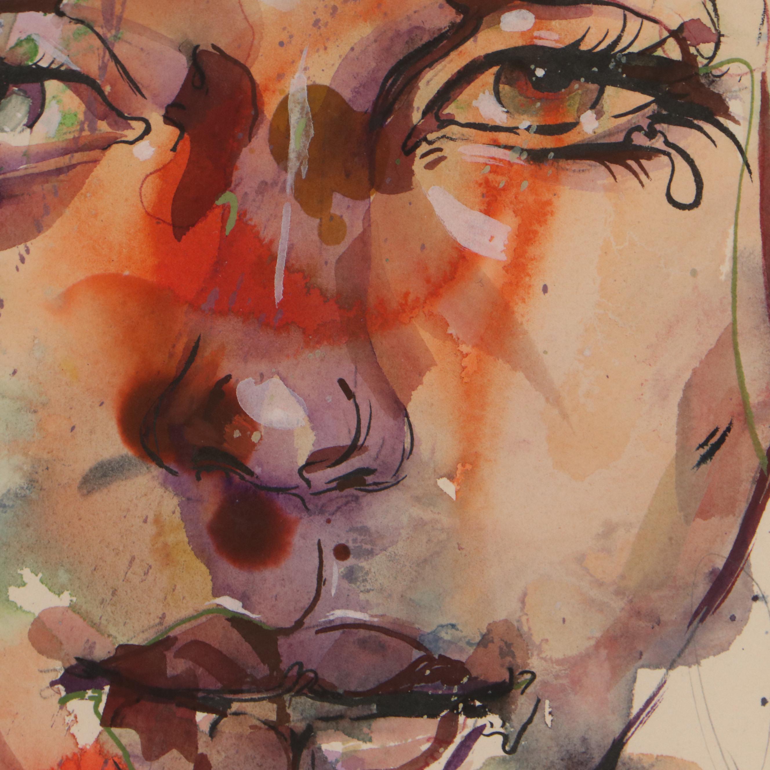 Daniel Sabau Portrait Watercolor and Gouache Painting "The Visionary," 2022